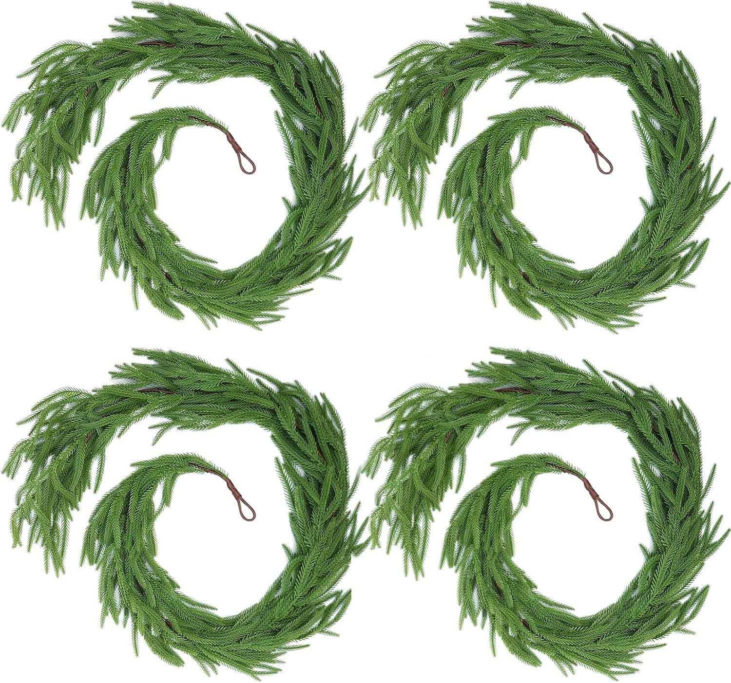 Hananona 4 Pcs Artificial Norfolk Pine Garlands, Real Touch Winter Pine Garland, Green Artificial Greenery Garland for Table, Mantle, Wall, Indoor, Outdoor Christmas Decorations (4, 6 FT)