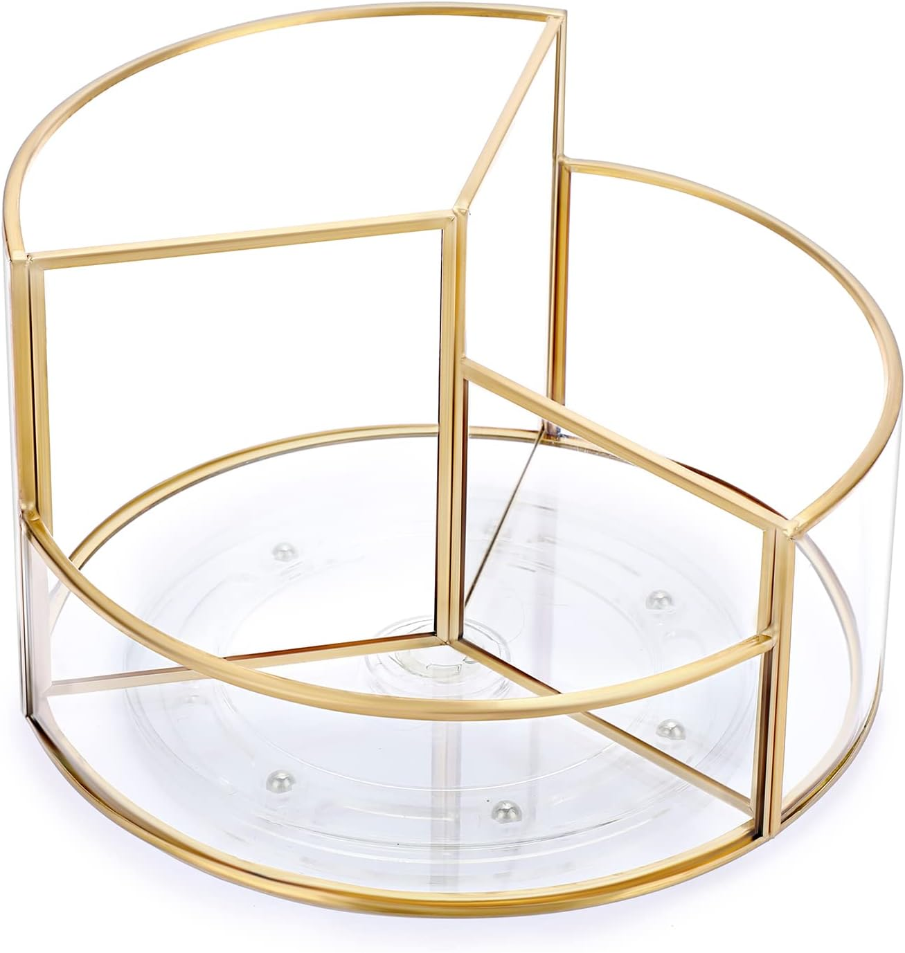 Hipiwe 360° Rotating Makeup Organizer 3-Slot Gold Glass Vanity Holder