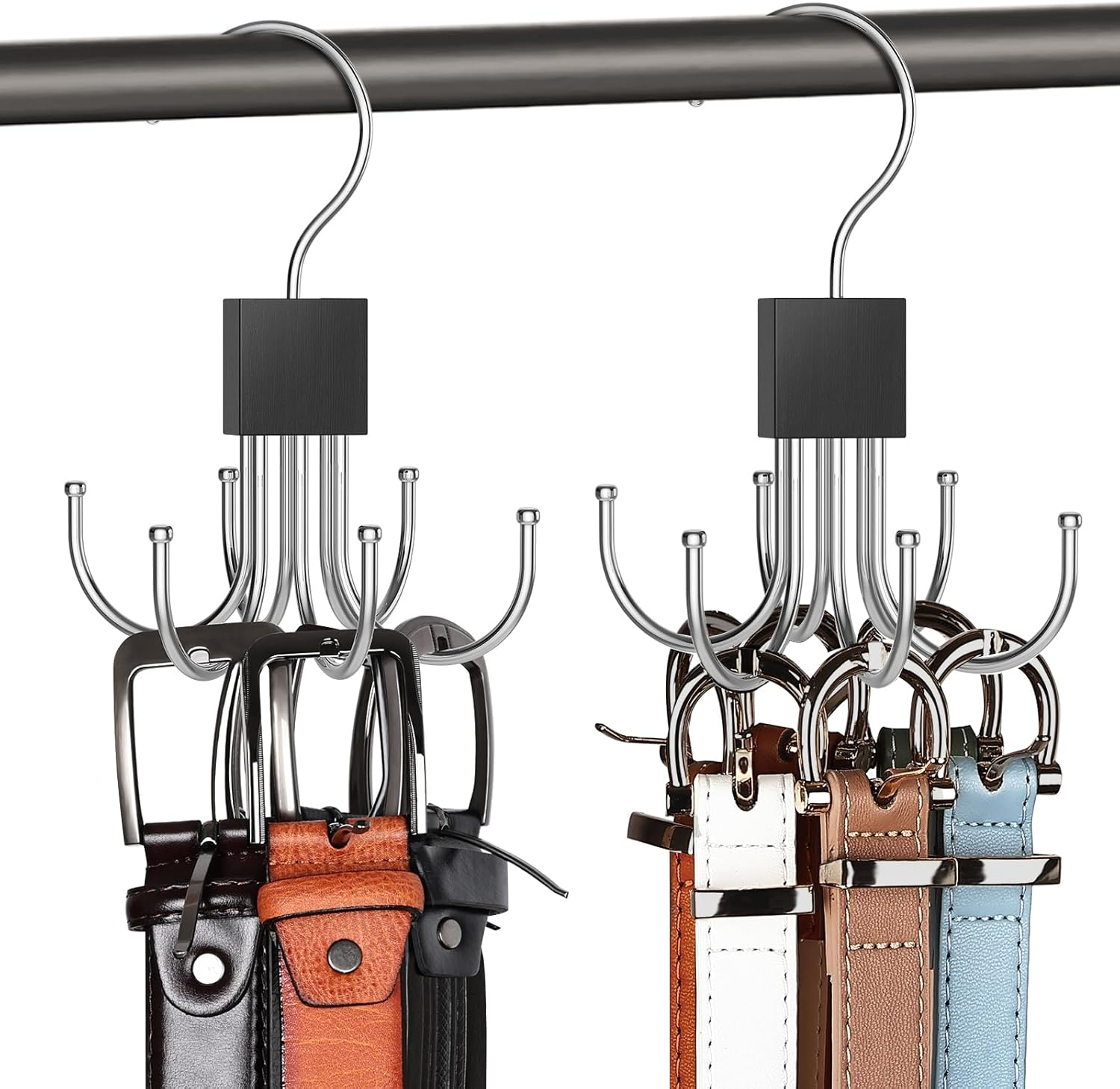 Belt Hanger, Belt Organizer for Closet 360° Rotatable Max 48 Belt Storage Rack Space Saving Closet Organizers and Storage for Belt, Bra, Tank Top, Tie, Scarf, Purse 2Pcs