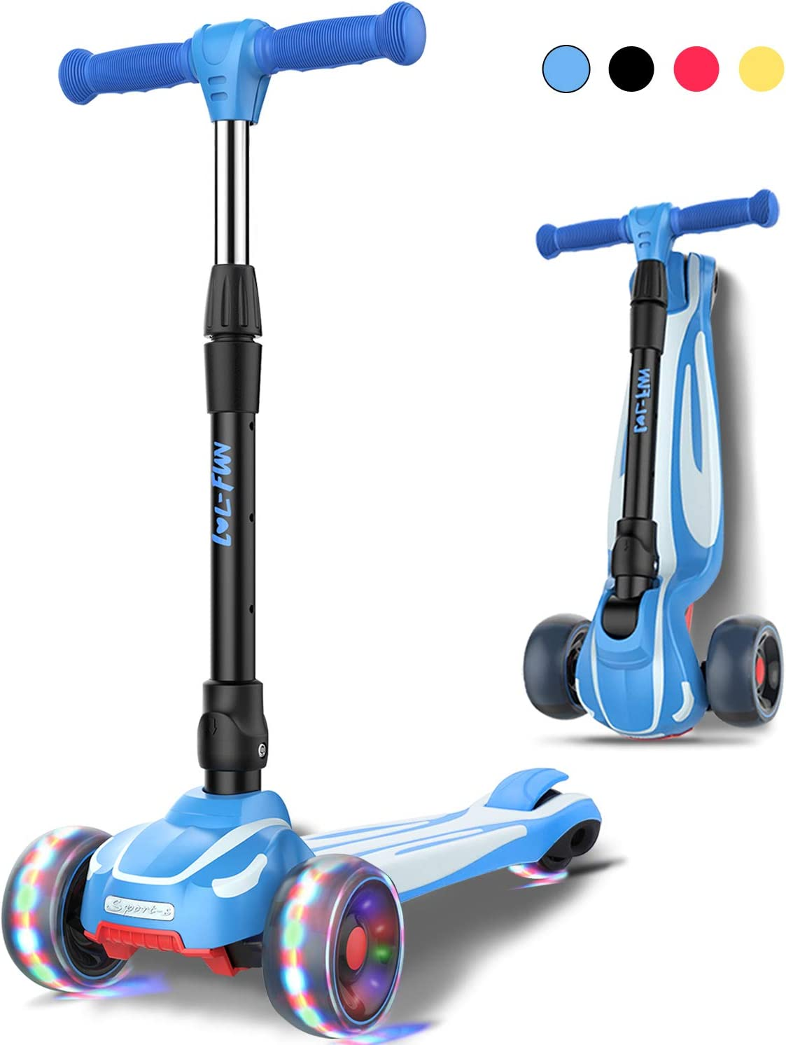 Toddler Scooter for Kids Ages 3-12 Years Old Boy Girl with 3 Wheel LED Lights, Extra-Wide Childrens Foldable Kick Scooter Kids Ages 3-5 with 4 Adjustable Height and Lean-To-Steer