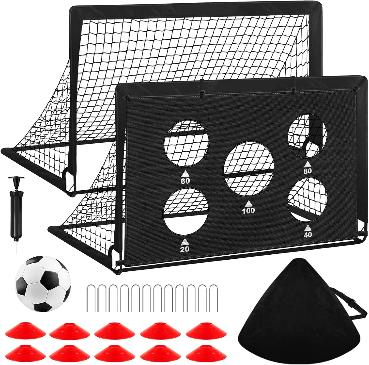 Soccer Goals 2 Pack, 4X3 & 6X4 FT Portable Kids Soccer Goals for Backyard