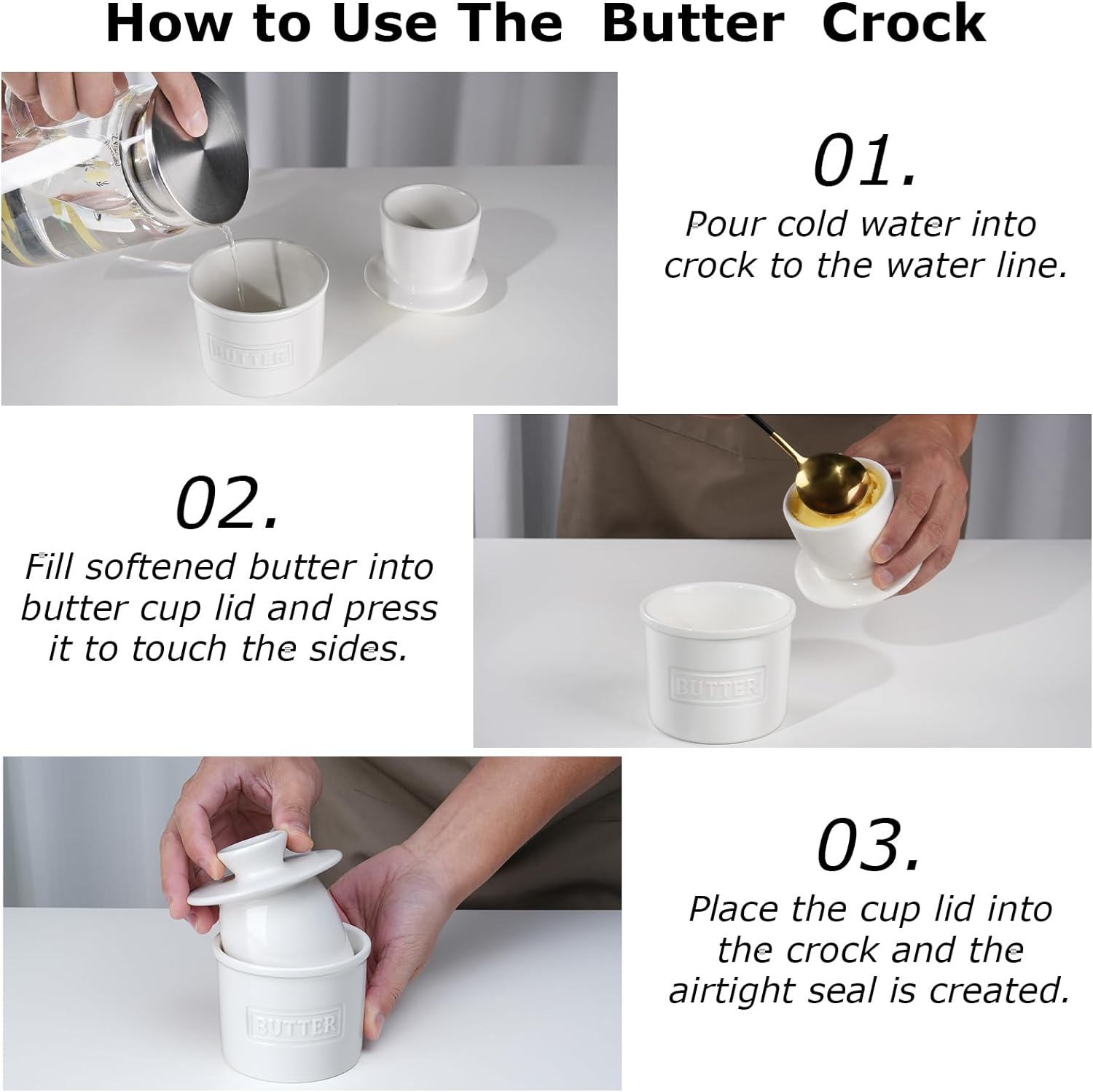 ADIVEE Butter Crock with Spreader, Porcelain French Butter Keeper with Water ... - Picture 7 of 13