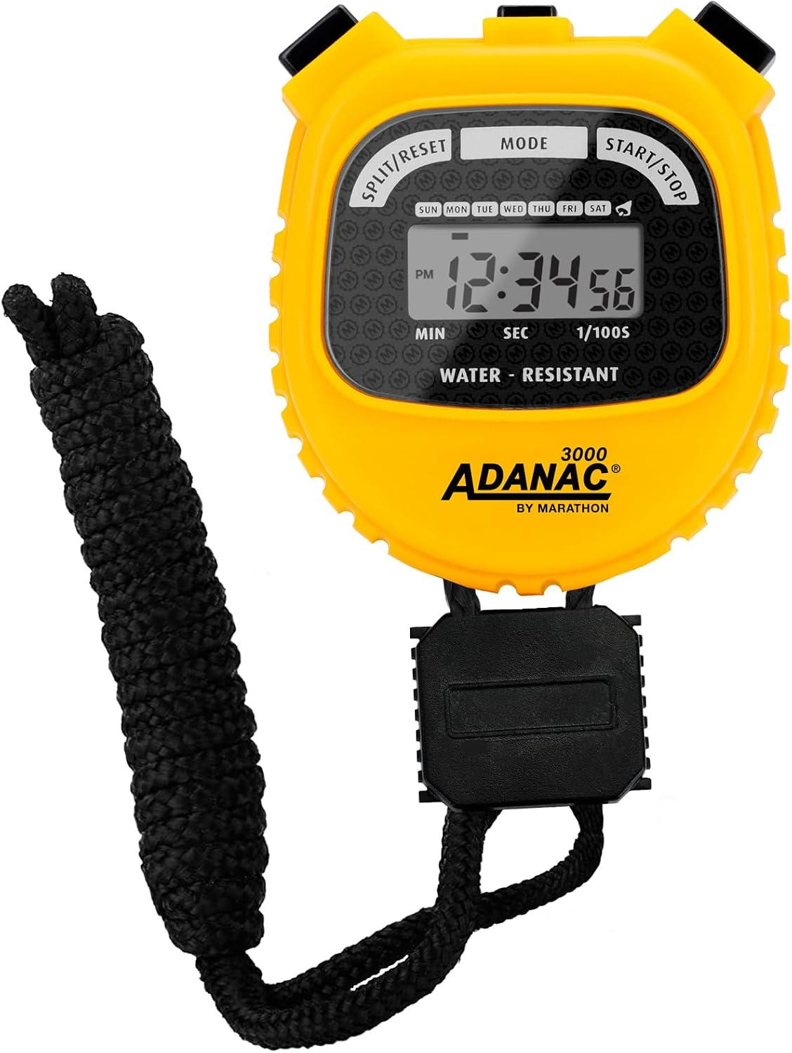 Adanac 3000 Digital Sports Stopwatch Timer with Extra Large Display and Buttons, Water Resistant- Yellow