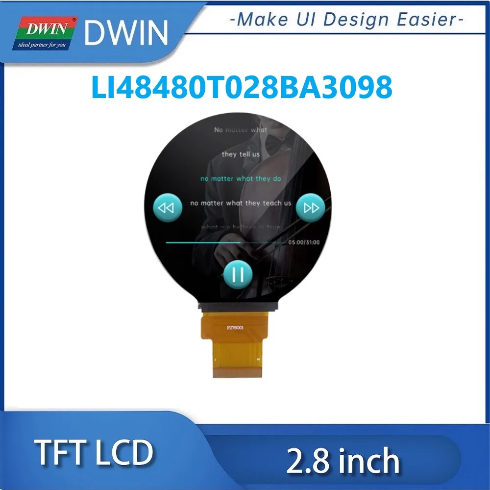 2.8 Inch 480x480 Circular IPS TFT LCD Module RGB 24bit 300nit LCD Display LI48480T028BA3098