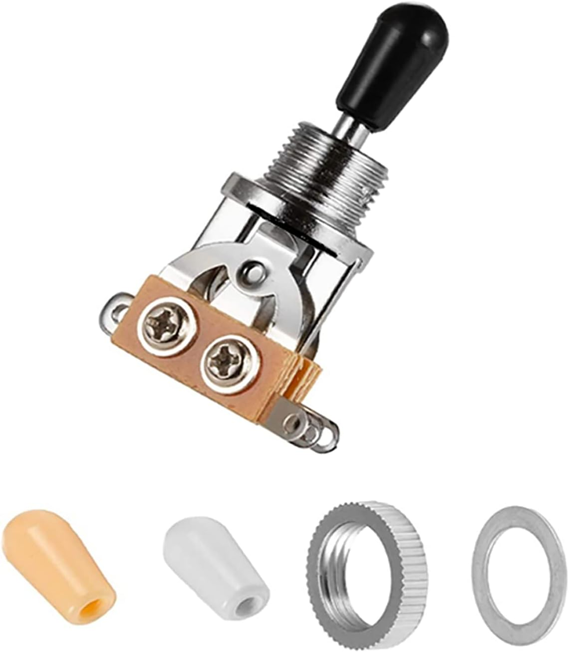 3-Way Toggle Switch for Gibson Les Paul Guitar - Replacement Switchcraft Style Selector with Plastic Caps, Knurled Nut & Washer - Easy to Install (Chrome Tip)