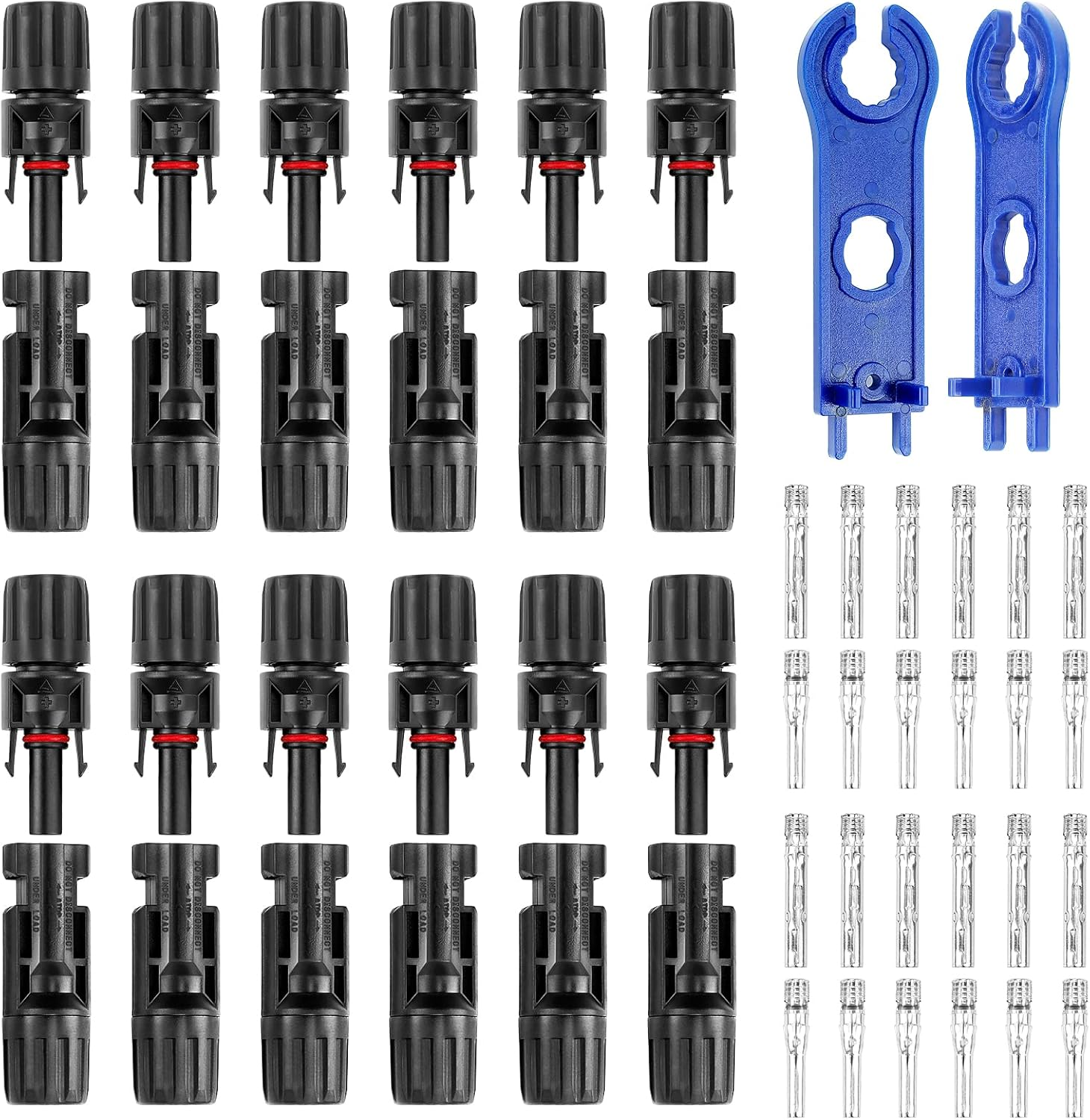 Solar Connectors, 12 Pairs MC4 Connectors, Solar Panel Connectors, IP67 1000V 30A Waterproof Male/Female Solar Panel Cable Connectors (12 Pairs Connectors for 2.5/4/6mm² with 2 Pack Wrenches)