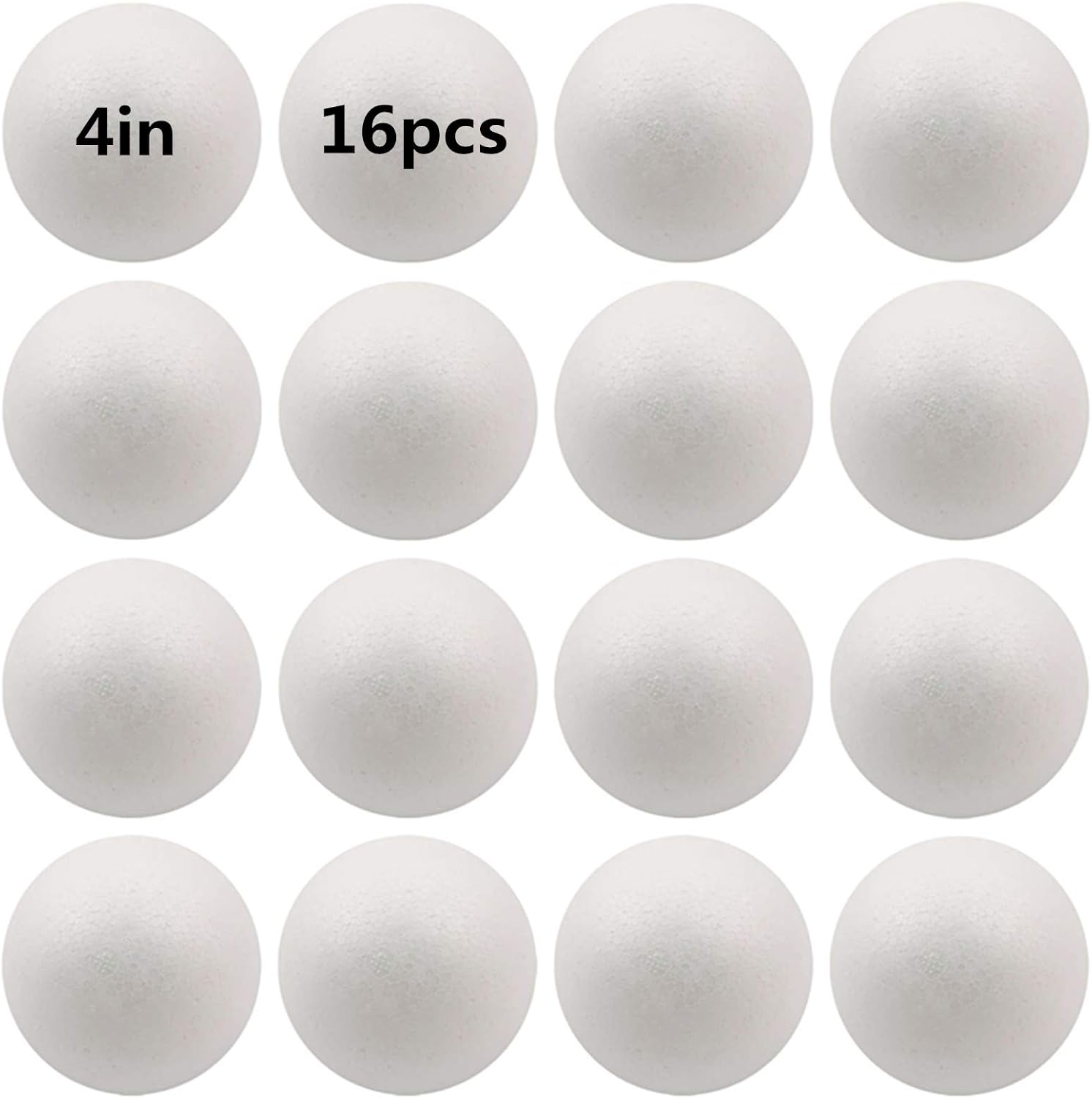 16 Pack Foam Balls for Crafts, 4 Inch Polystyrene Smooth Round Balls, for Arts and Crafts Supplies, School Project, Weddings, Christmas, Home Decoration and Various Gathering White