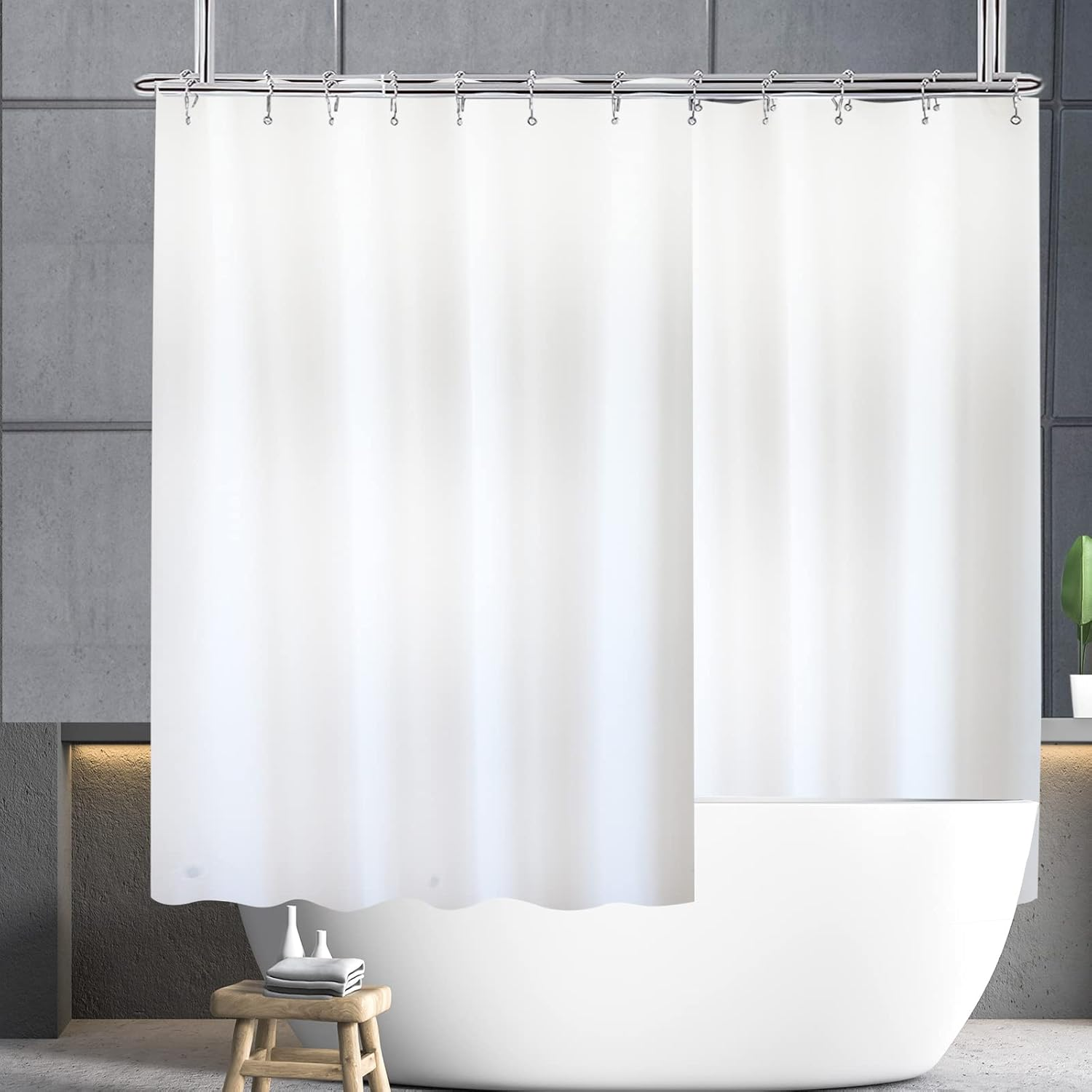 YISURE White Short 60 Inch Shower Curtain for Clawfoot Tub, 180X60 Wrap around Liner with Magnets, PEVA Extra Wide Bathtub Curtain for Bathroom Vintage Freestanding Tub