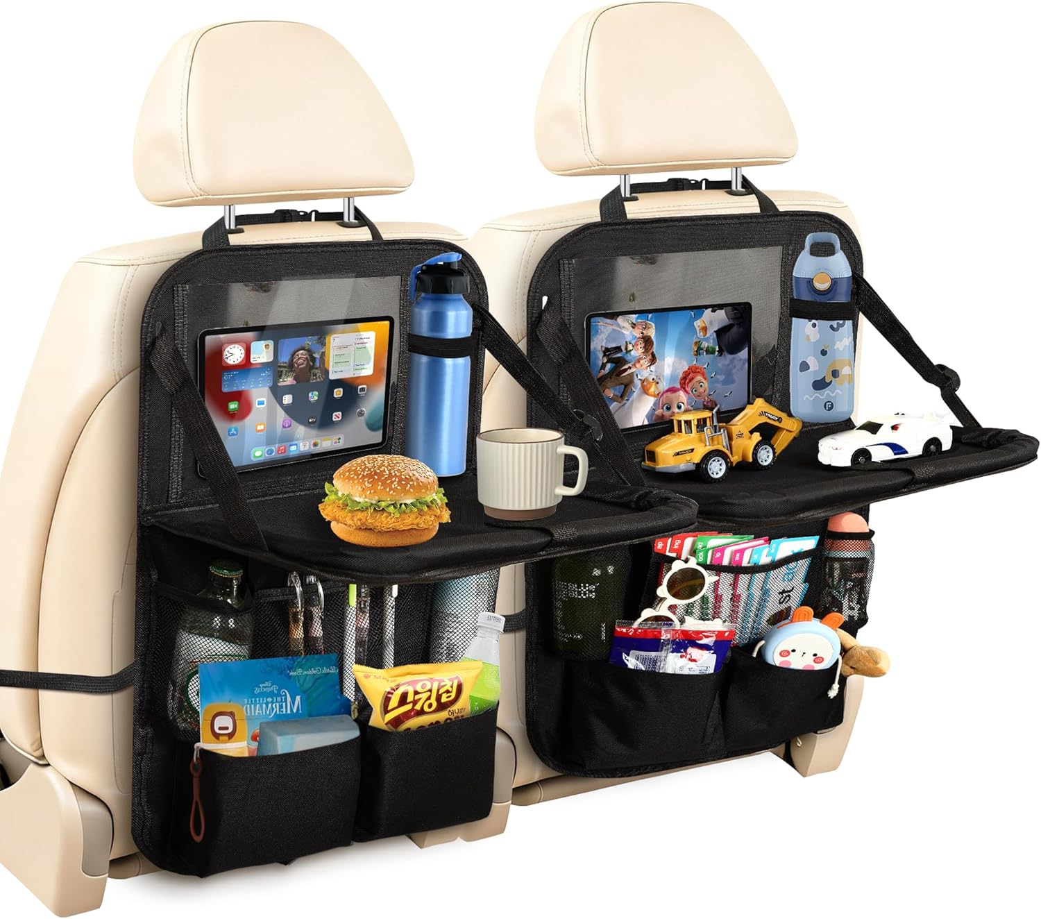 Auto Organizer Kinder 2 Stück Mit Klapptisch, 10 Taschen & Touchscreen-Tabletfach, Wasserdichter Rückenlehnenschutz Auto Kinder, Universal Rücksitz Organizer