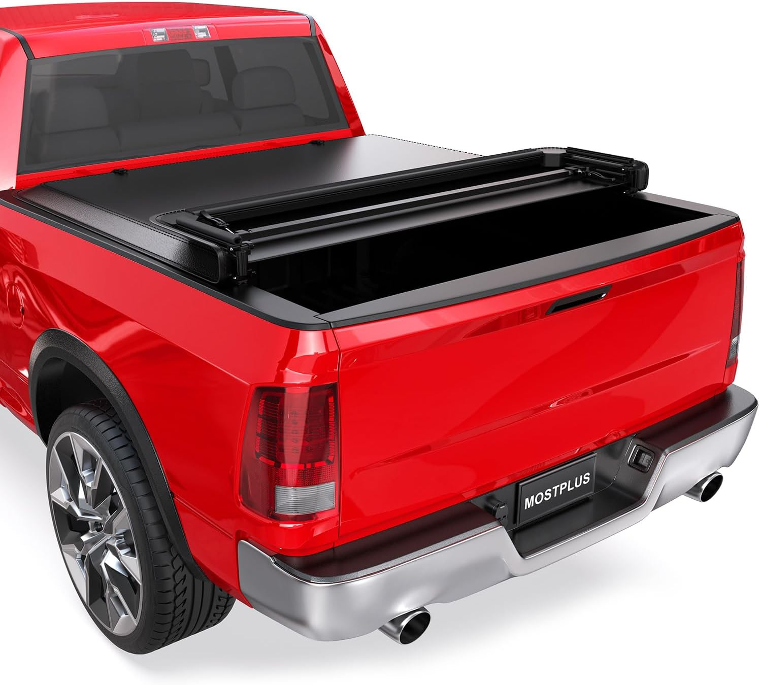 Soft Quad FOLD Truck Bed Tonneau Cover Compatible for 2002-2025 Dodge Ram 1500 Inclu. Classic & New Body/2003-2024 Ram 2500 3500 Fleetside (W/O Rambox) (6.5 FT Bed) on Top 78 Inch