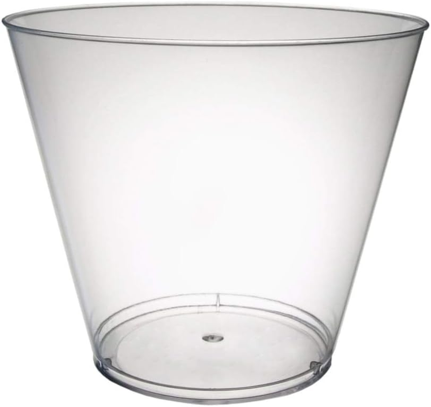 9 Oz Disposable Party Cups, Old Fashioned Tumblers, Cocktail Wine Glasses for Home, Picnic, Wedding, Birthday, 100-Count, Clear, Hard Plastic