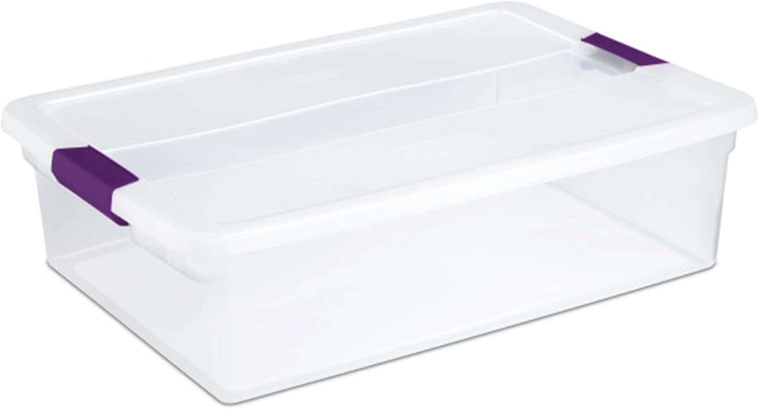 6-Pack Plastic Underbed Storage Box with Lid, Clearview Stackable Bins, 32 Qt.