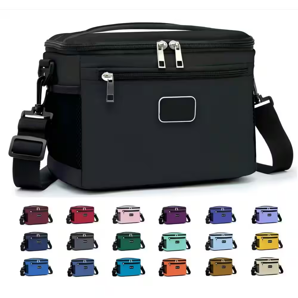 Black Reusable Lunch Bag Set of 1, Small Insulated Leak - Proof Soft Cooler Tote with Adjustable Shoulder Strap