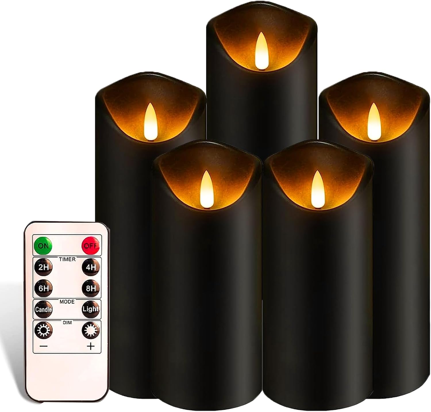 Black Pillar Flameless Candles 3D Wick with Controller,Led Slim Candles Fliceri