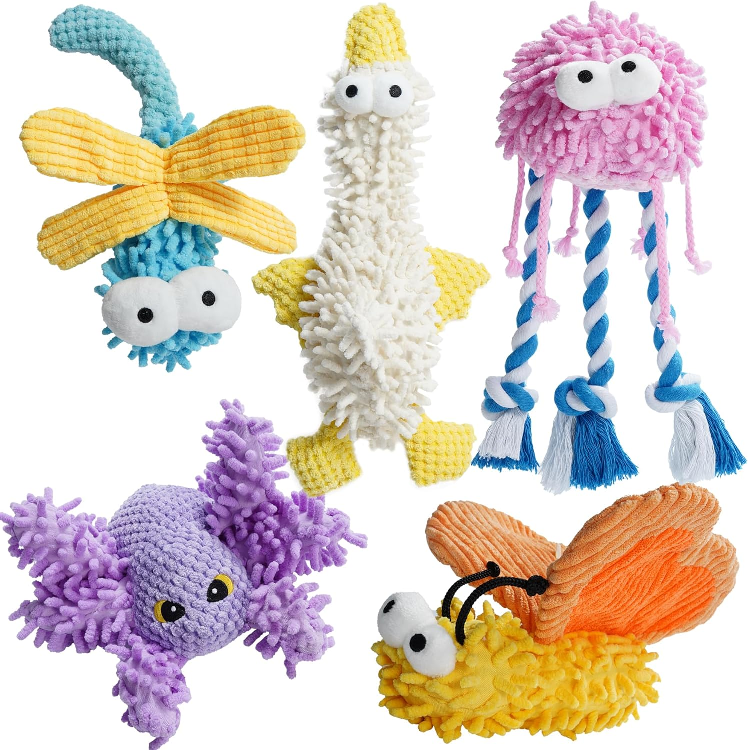Small Medium Large Dog Toys, Cute Soft Squeaky Crinkle Plush Stuffed Durable Pet Teething Animal Chew Toys for Small to Large Breed, Cognitive Stimuting Boredom Puppy Busy Birthdays Gifts