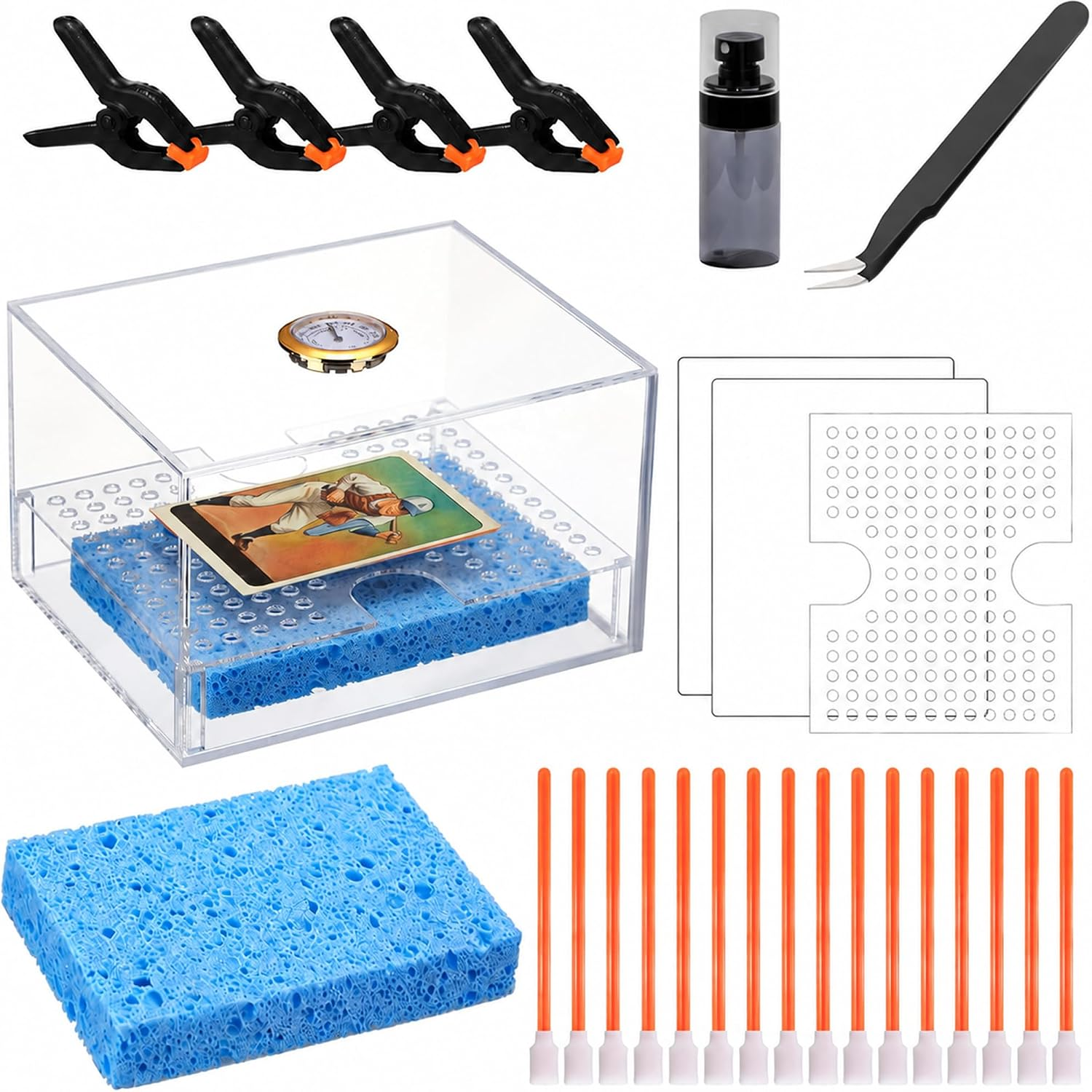 TCG Card Humidor Repair Kit, Acrylic Humidor Restoration Kit with Humidity Control, Trading Card Repair Flattening Kit, Fix Warped & Bent Cards Accessories - Improve Card Grading