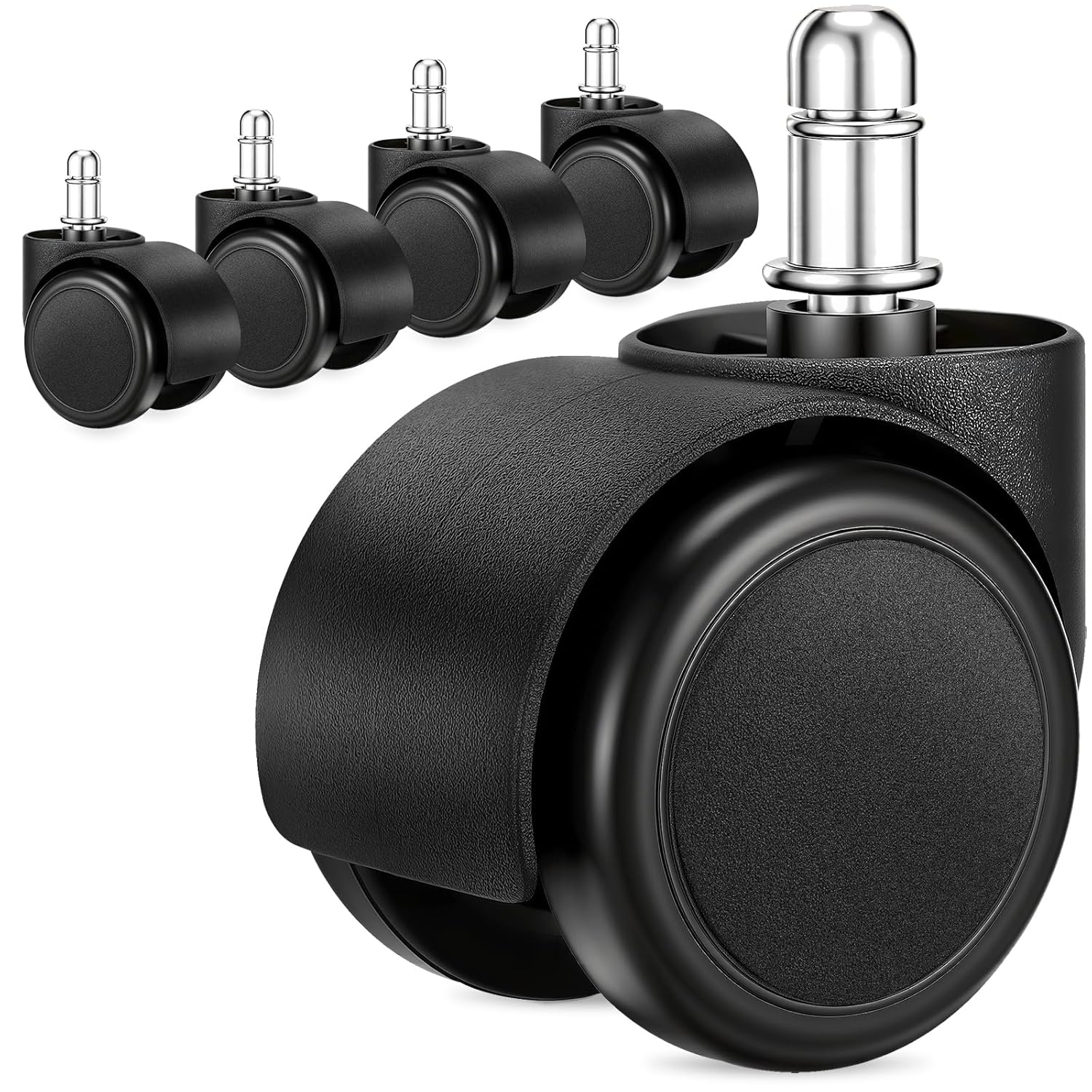 2 Inch Office Chair Casters Wheels Heavy Duty, 5 Pcs Chair Wheel Replacement, Mute Rubber Rotating Desk Chair Wheels for All Floor, Smooth & Quiet Caster, Universal Standard Stem Size Fits 99%