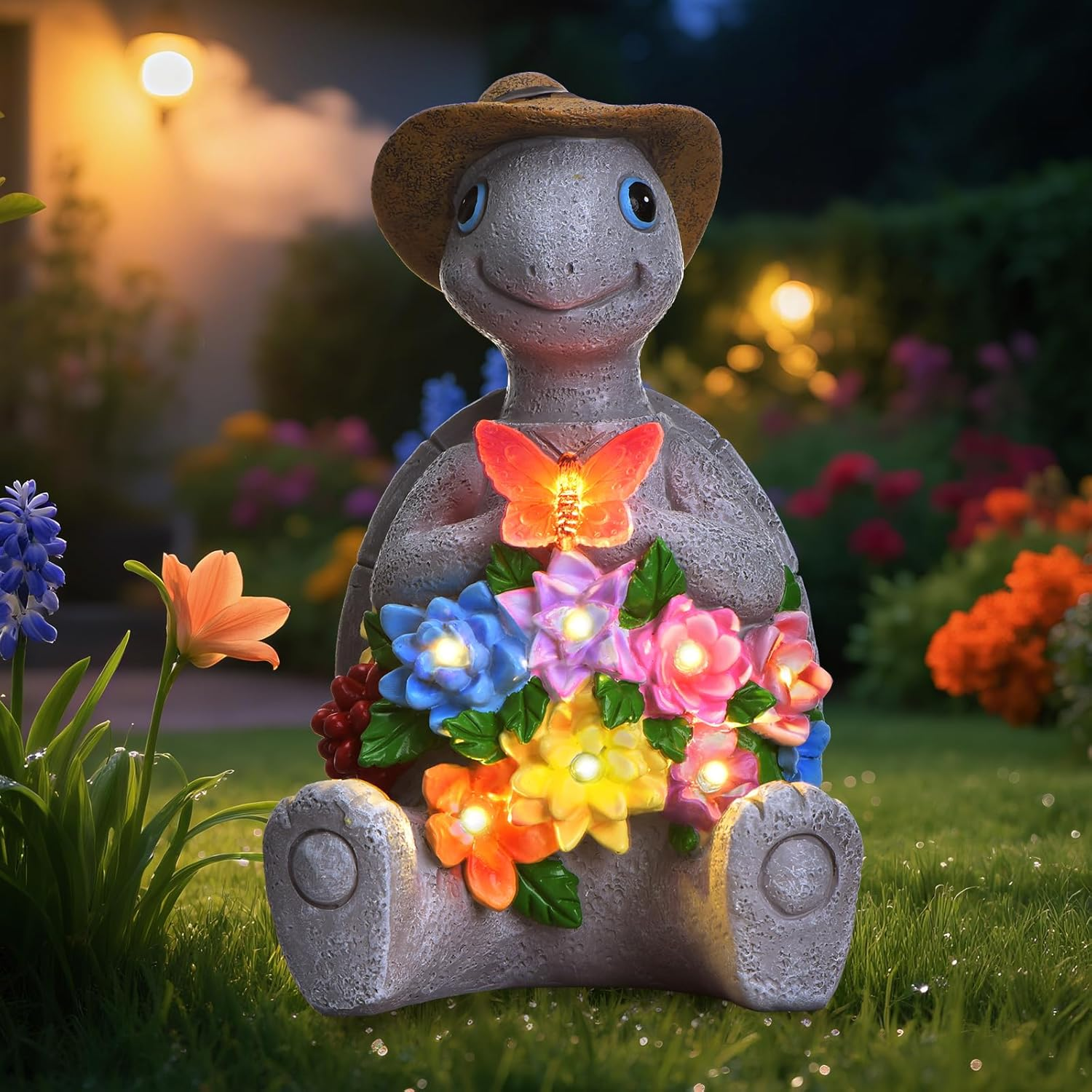 Solar Garden Outdoor Statues Turtle with 8 LED Lights, Christmas Yard Decor Tortoise for Patio, Balcony, Porch Ornament, Birthday Gifts for Mom, Thanksgiving, Housewarming Gifts for Women