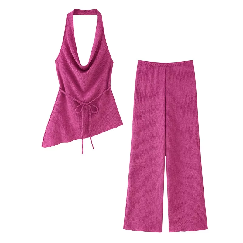 2025 Casual Women'S Tank Top & Short Pants Suit Asymmetric Design Halter Neck Top 0347302 & 17365.15Kg for Foreign Trade