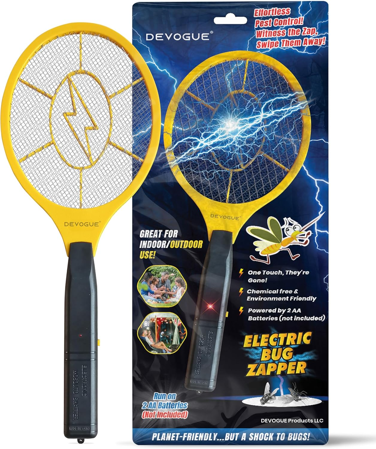 ® Electric Fly Swatter Bug Zapper Battery Operated Flies Killer Indoor & Outdoor Pest Control Mosquito Zapper and Insect Catcher Racket