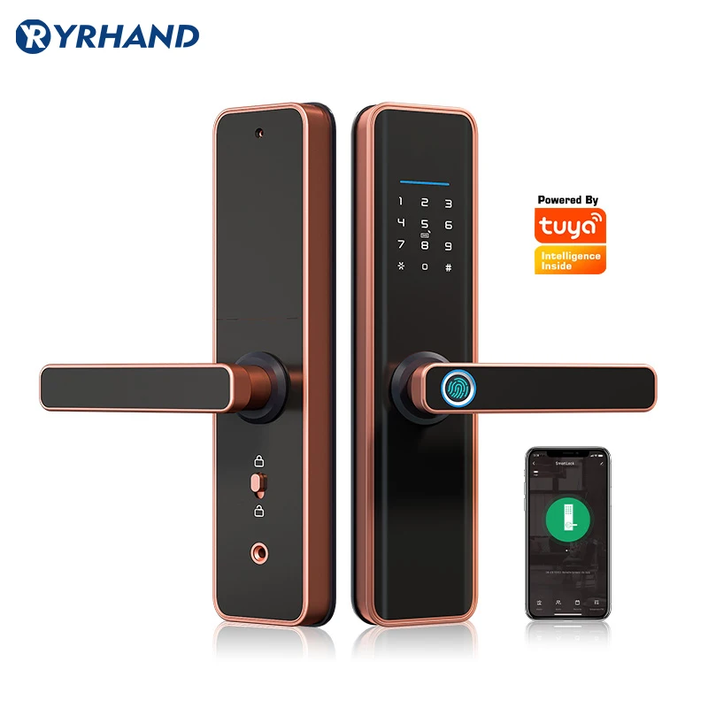 Red bronze Fingerprint Tuya Wifi cerradura inteligente fechadura eletronica Waterproof Smart door lock For Home