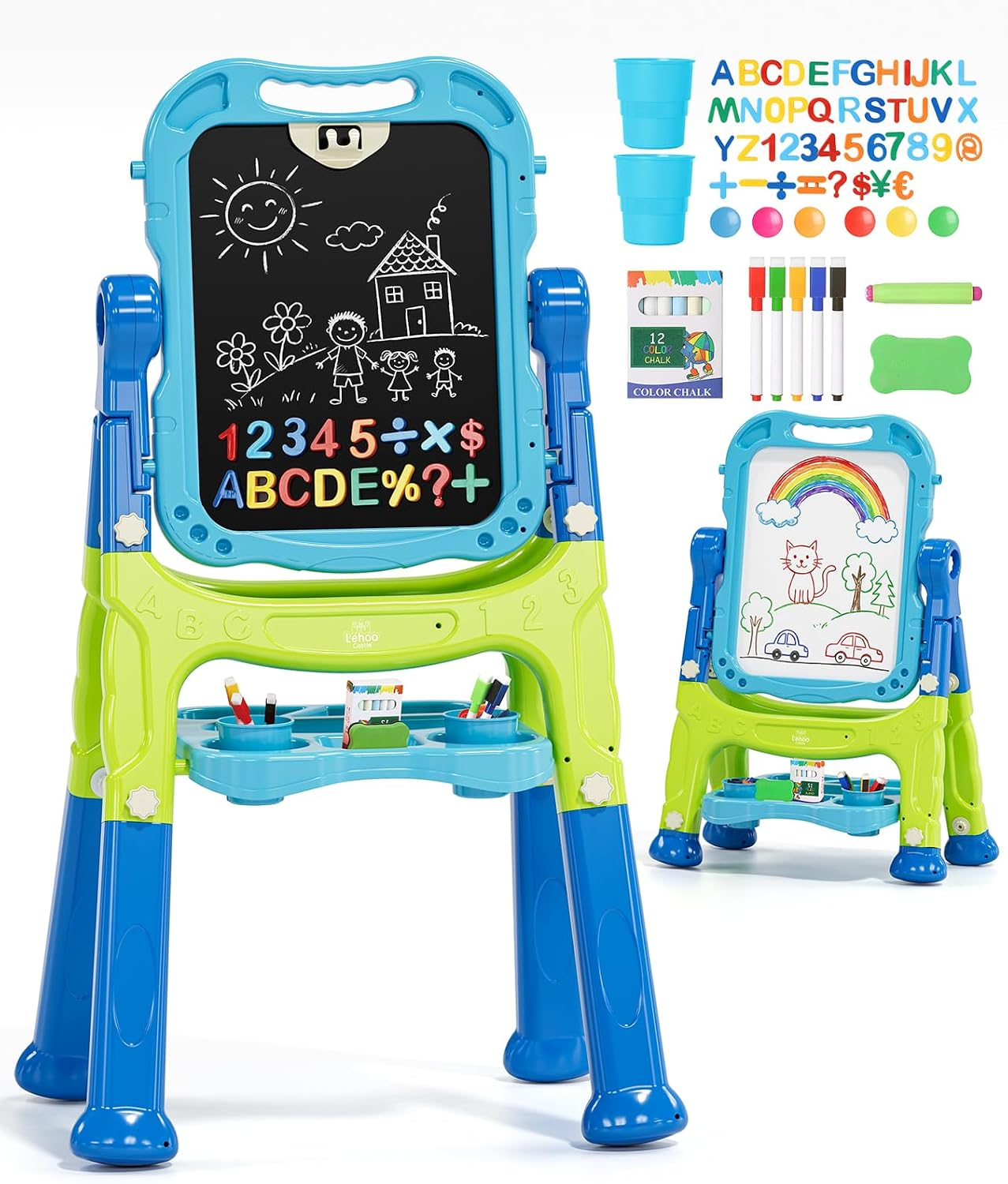 Easel for Kids, Adjustable Standing Art Easel for Kids 3 4, Magnetic Chalkboard Whiteboard with Drawing Accessories, Gifts for Toddler Boys Girls