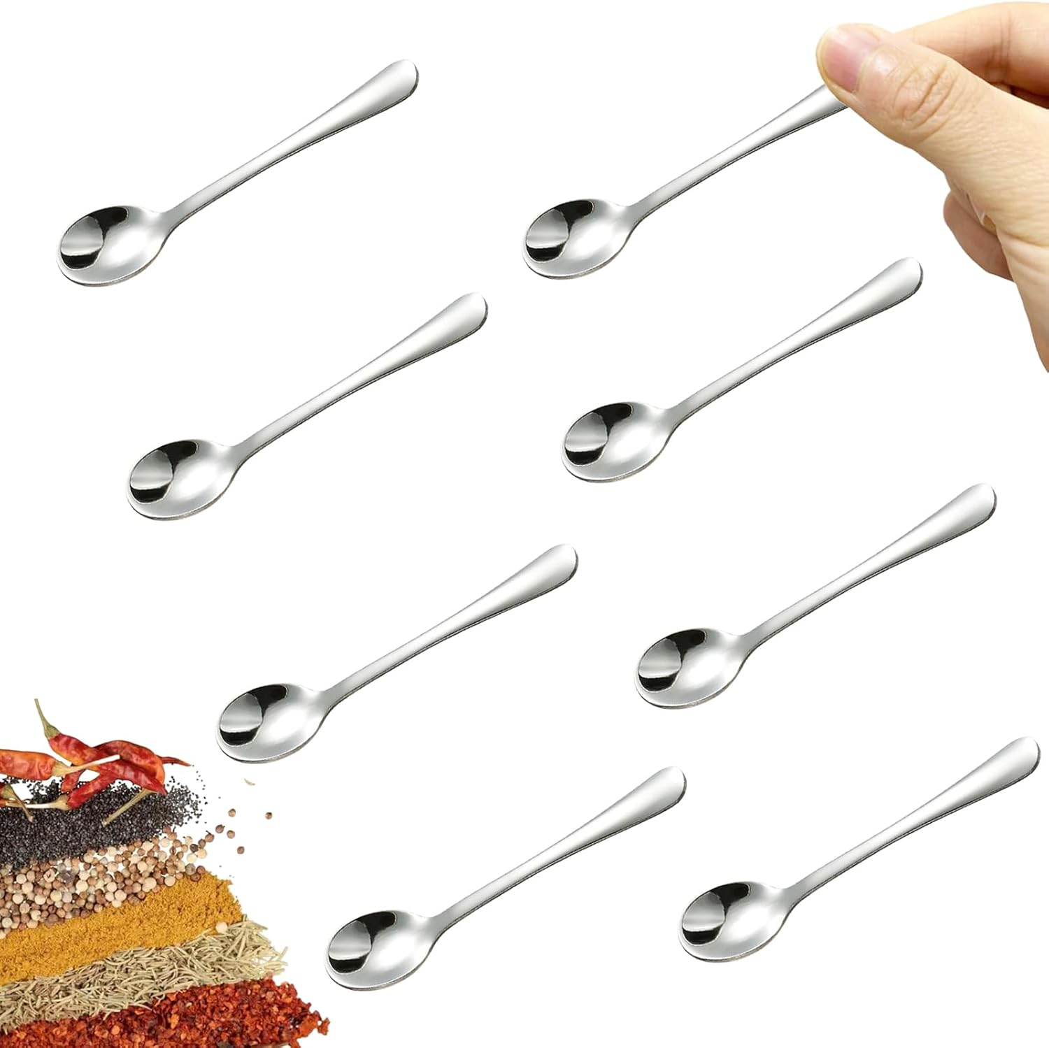 8 Pcs Stainless Steel Mini Spoons for Spice Jars Small Condiments Salt Sugar