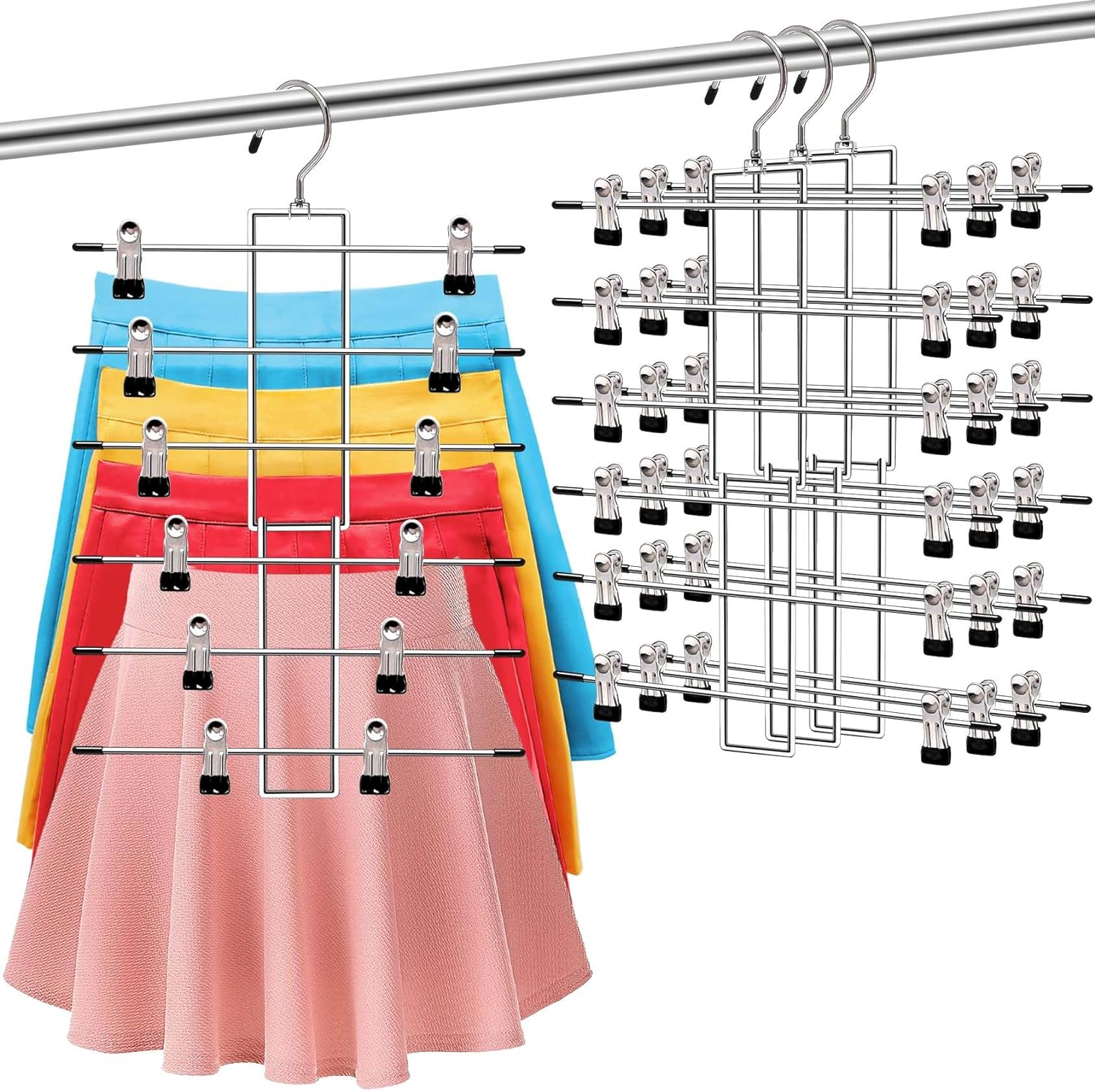 3 Pack Pants-Hangers-Space-Saving,6 Tier-Closet-Organizers-And-Storage Skirt Hangers with Clips,Closet-Organizer-Clothes-Organization-And-Storage Jeans Scarf Hangers,College-Dorm-Room-Essentials Decor