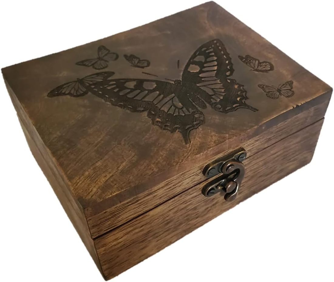 Engraved Butterfly Jewelry Box Beautiful Trinket Keepsake Box | Earrings Neck...