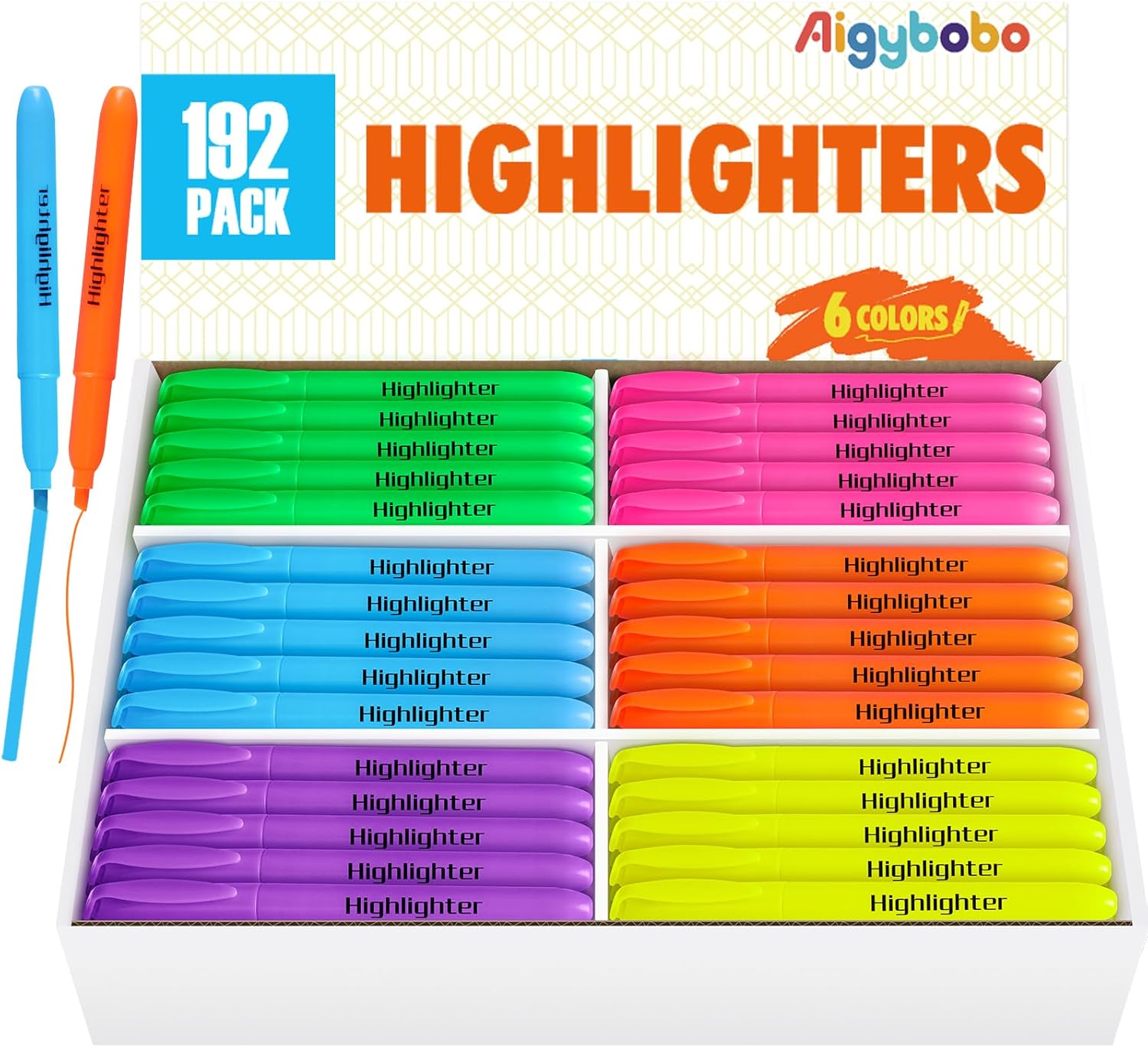 192 Pack Highlighters in 6 Assorted Colors, Chisel Tip Dry-Quickly Highlighters Bulk, No Bleed Highlighter Markers for Kids Adults, Classroom Teachers Must Haves, School Office Supplies