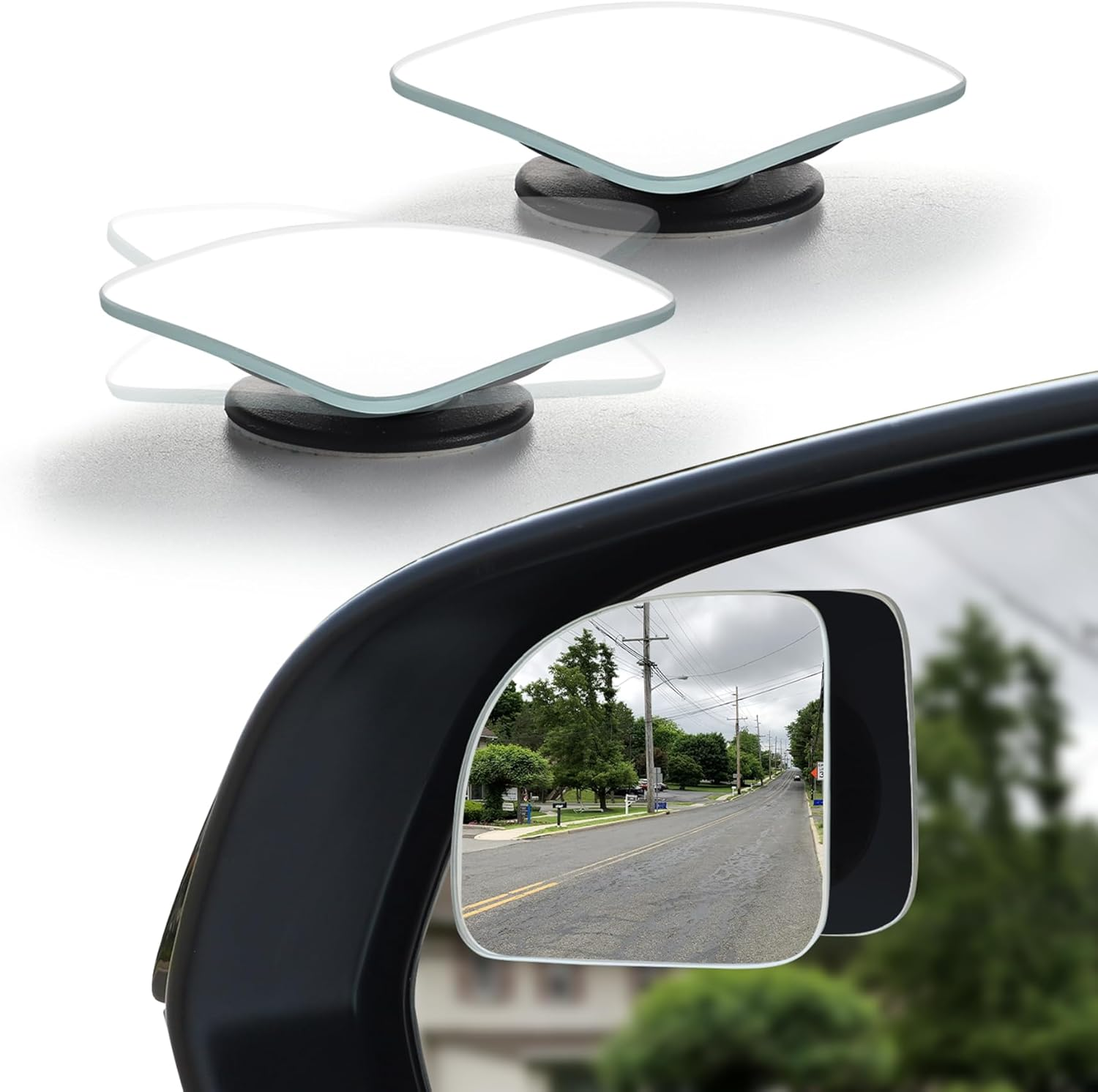 Blind Spot Mirror, Fan HD Glass Frameless Convex Rear View Mirror with Wide Angle Adjustable Stick for Cars SUV and Trucks, Pack of 2