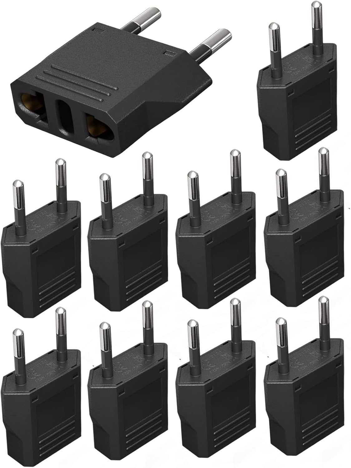10 Pack US/CA to EU European Travel Plug Adapter-Type C Plug, 2-Prong to 2