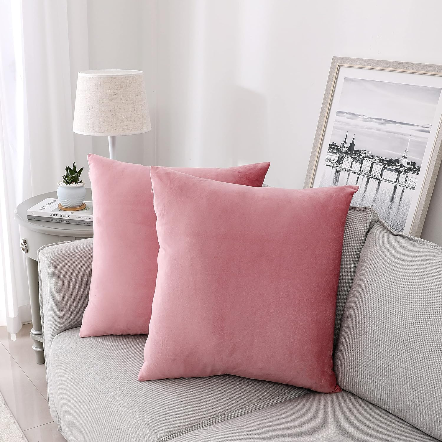 Decorative Throw Pillow Covers Velvet Soft for Couch Sofa Bedroom Living Room Outdoor Pack of 2 18x18 Inch Pink