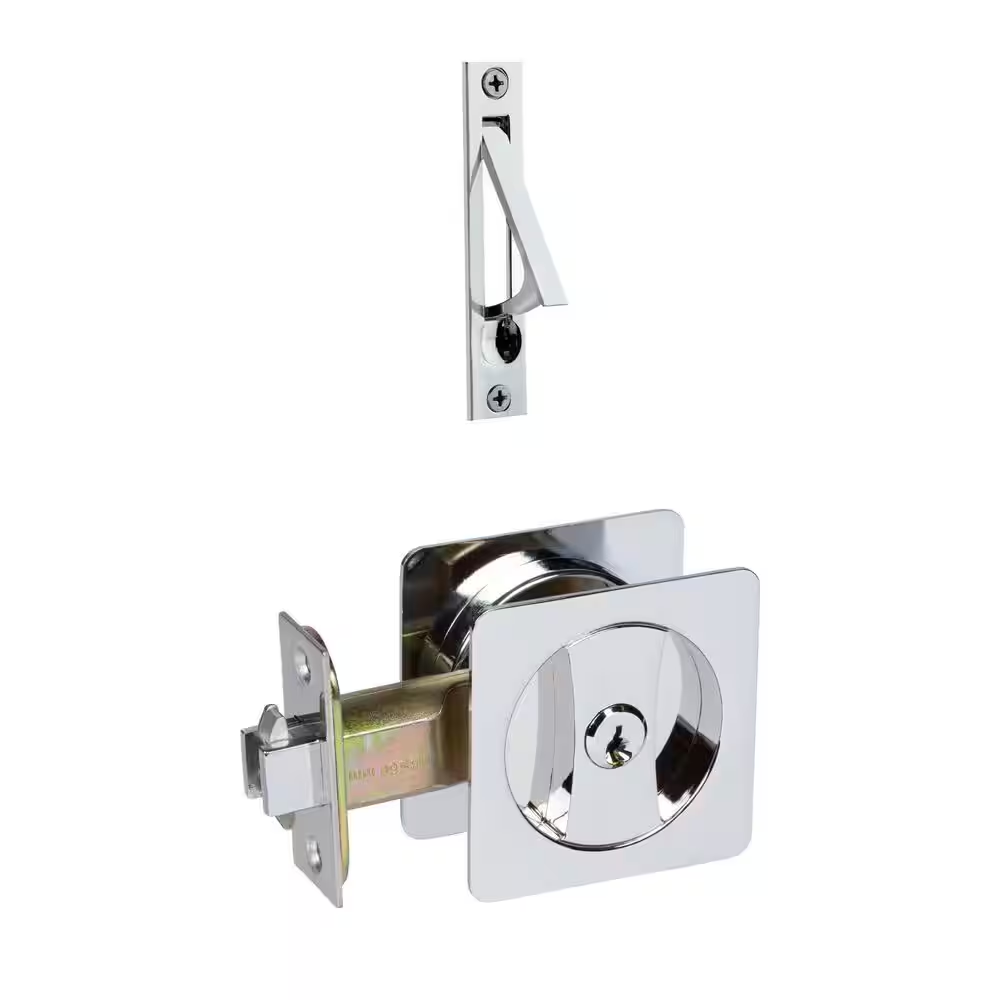 Pocket Door Lock Polished Chrome Keyed Entry Flush Mount Sliding Lock Set