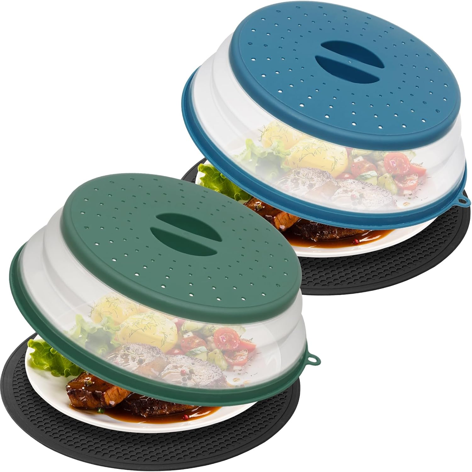4 in 1, Vented Collapsible Microwave Splatter Cover & Mat,Kitchen Dish Bowl Plate Lid for Food,Dishwasher-Safe,Bpa-Free Silicone & Plastic