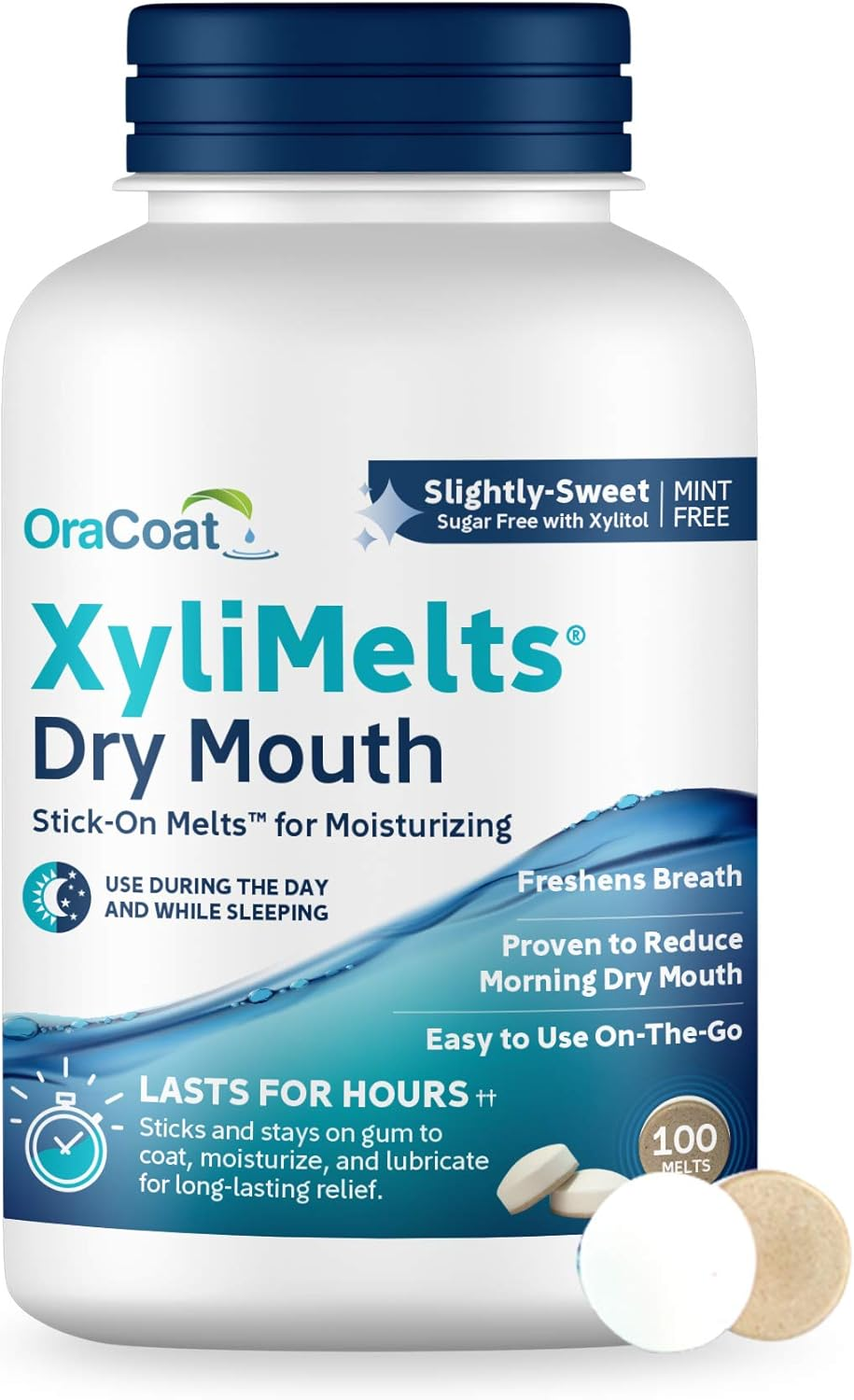 XyliMelts for Dry Mouth  Moisturizing Adhering Discs 100 Count 8-Hour Relief