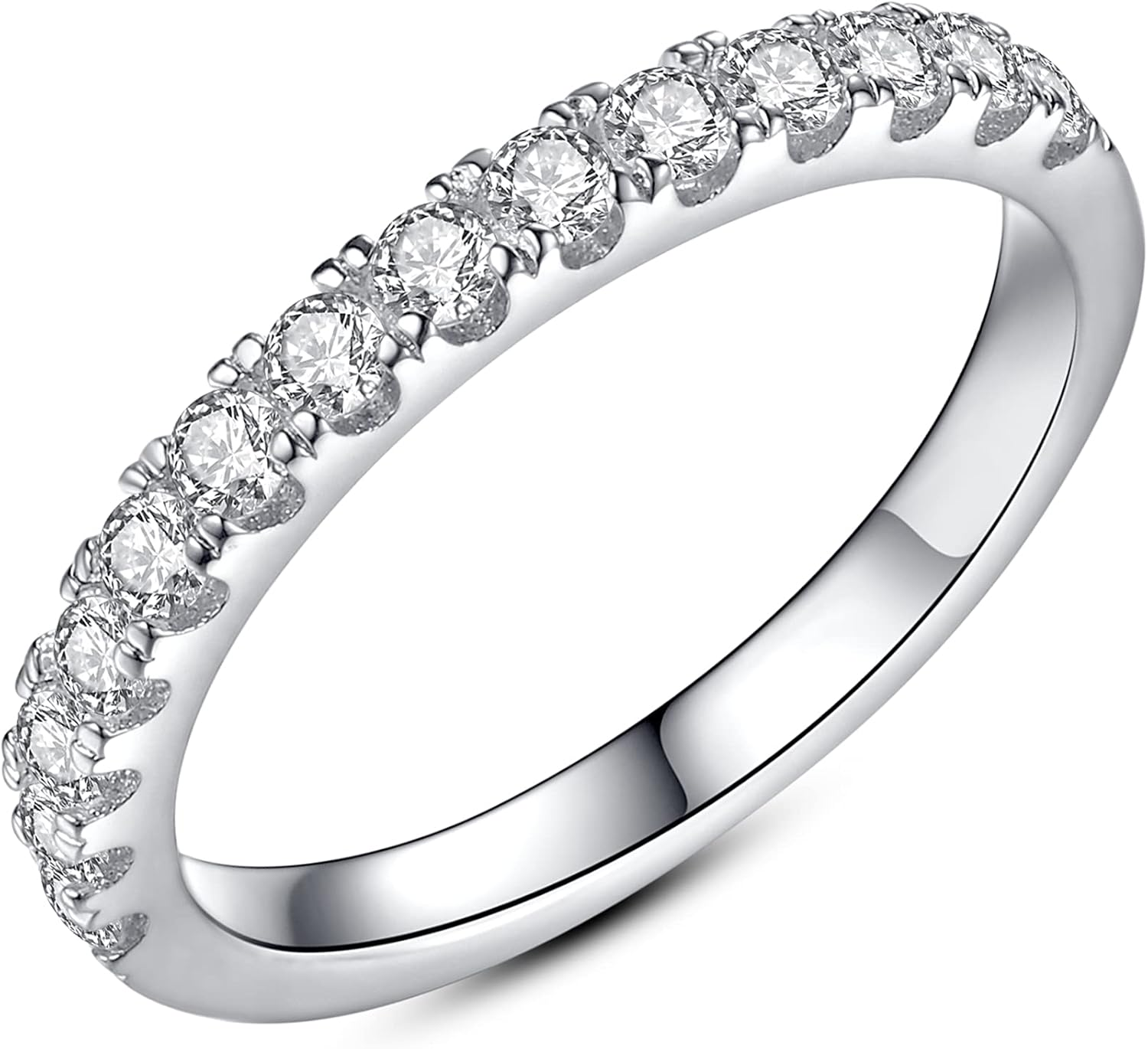 IMOLOVE Moissanite Wedding Band Wedding Rings for Women 925 Sterling Silver Rings with 18K White Gold Plated Eternity Stackable Engagement Ring Anniversary Band Size 3.5-12
