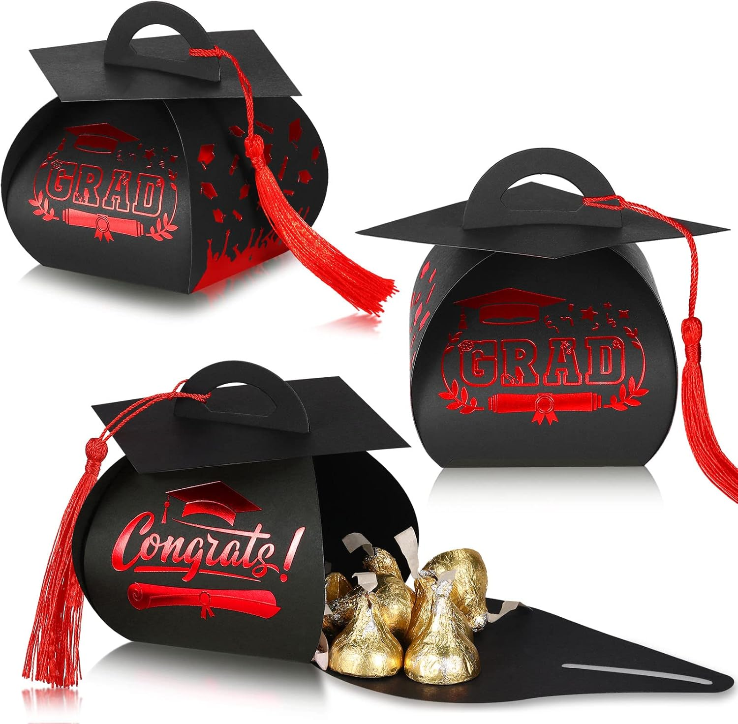 30 Pcs Graduation Cap Gift Boxes Graduation Decorations Class of 2026 Candy Box with Tassel for 2026 Grad Party Favors Supplies(Red)