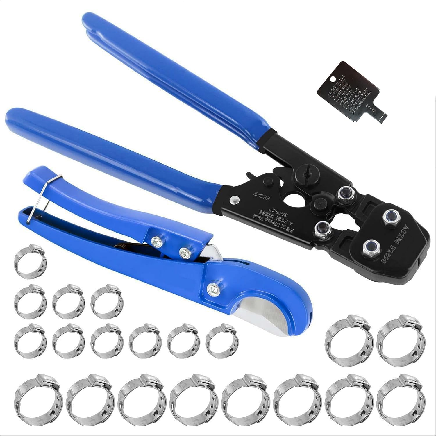 PEX Pipe Clamp Tool Set with 20 Stainless Steel Clamps and Cutter