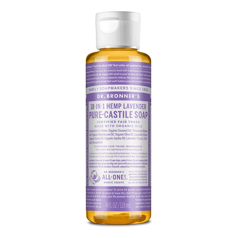 - Pure-Castile Liquid Soap (Lavender, 4 Ounce) - Made with Organic Oils, 18-In-1 Uses: Face, Body, Hair, Laundry, Pets and Dishes, Concentrated, Vegan, Non-Gmo