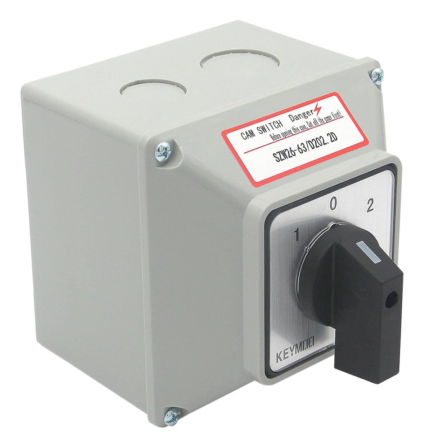 63A Rotary Changeover Switch with Master Switch Exterior Box, 660V 3 Position 2 Phase 8 Terminals Universal Selector Switch SZW26-63/D202.2D IP65