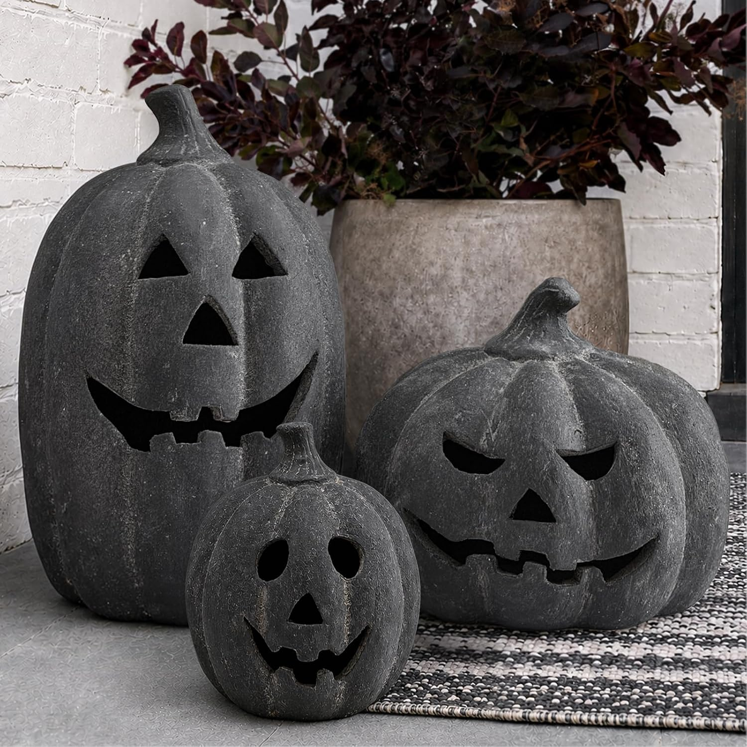 Halloween Decor - Black Handmade Terracotta Jack O Lantern Pumpkin