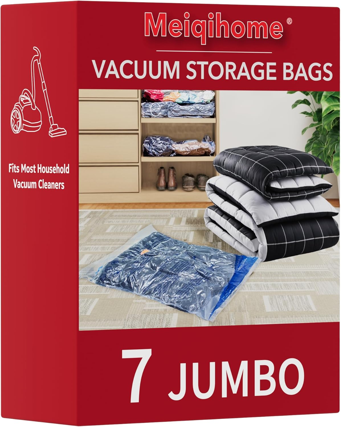 Vacuum Storage Bags, Space Saver Sealer Bags,Vacuum Seal Bags for Clothing, Pillows, Comforters, Blankets, Bedding,Travel,7 Jumbo