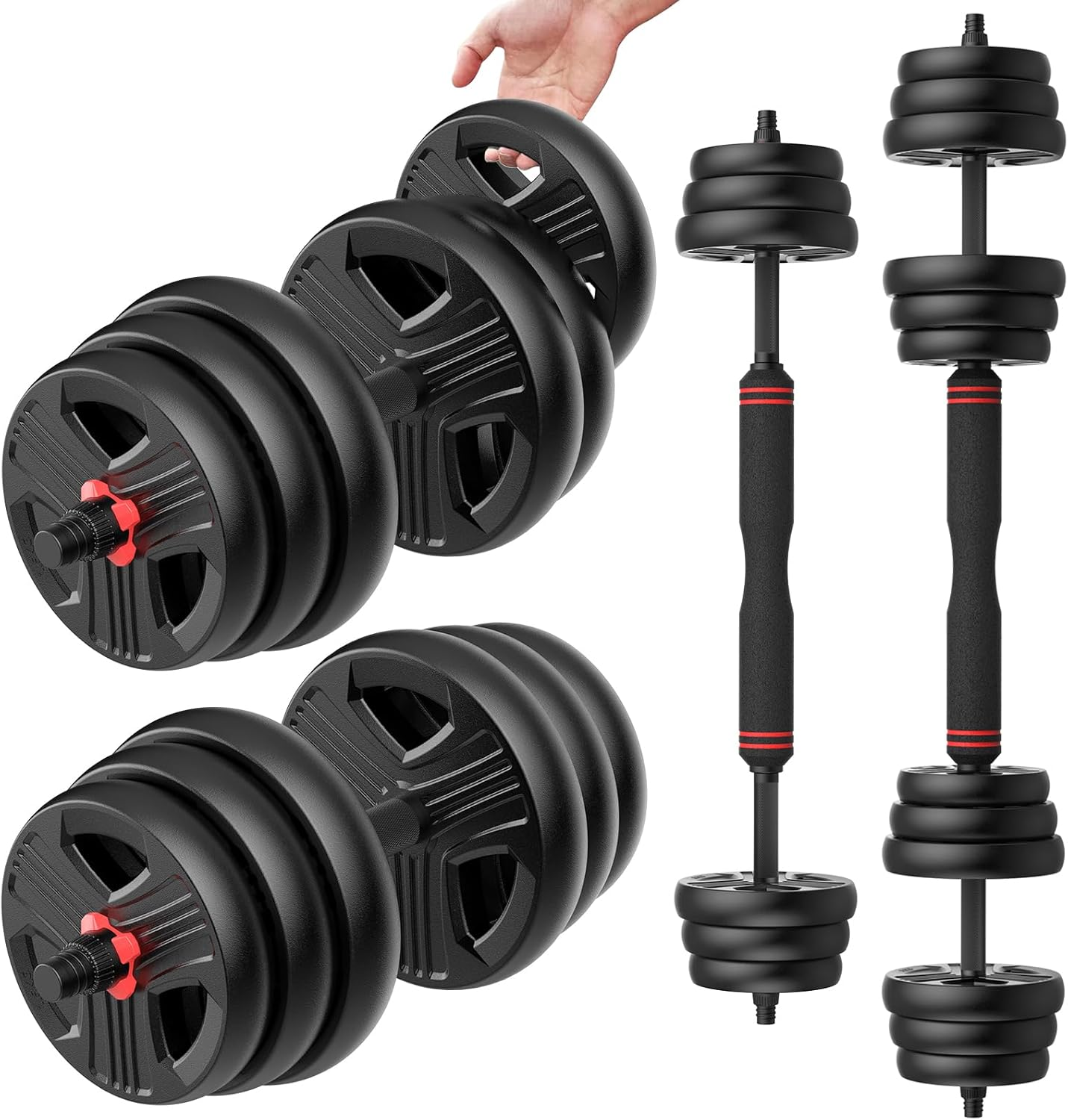 FDS4 Adjustable Dumbbell Set, 20/30/40/60/80 Lb Free Weight Set with Connector, 3-In-1 Design for Dumbbell, Barbell, and Weight Plate Training, Home Gym Fitness Equipment for Men and Women