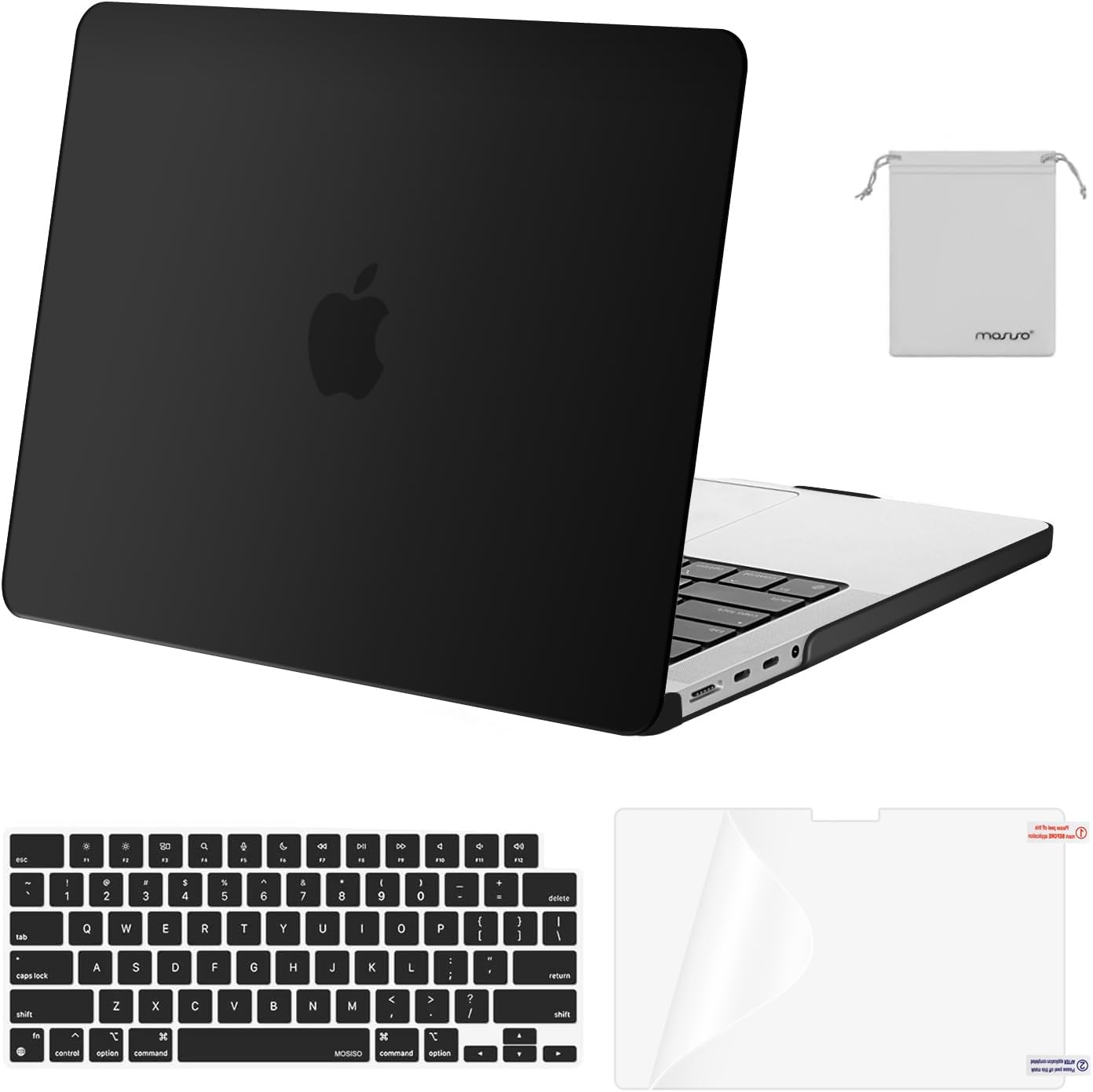 Compatible with MacBook Pro 14 inch Case 2025 2024 2023 2022 2021 M4 M3 M2 M1 A3112 A3185 A3401 A2918 A2992 A2779 A2442, Plastic Hard Shell&Keyboard Cover&Screen Film&Pouch, Black