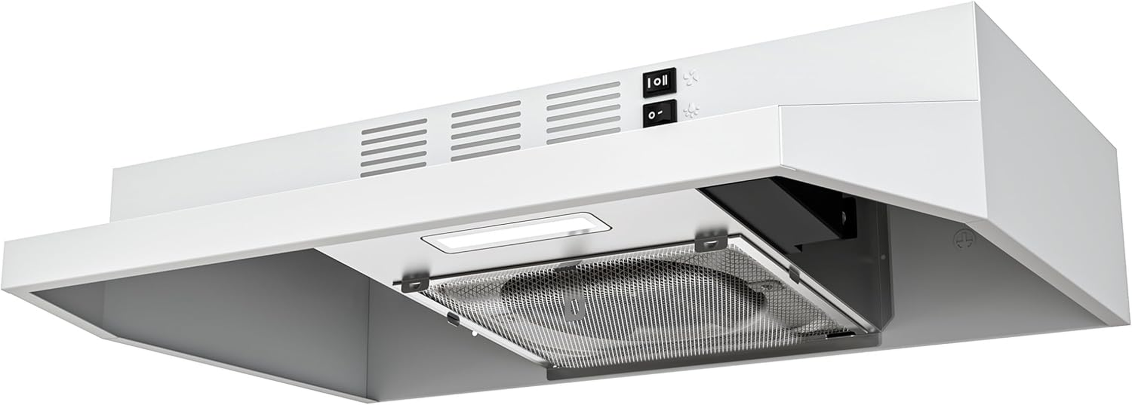 24 Inch Range Hood, 300CFM Ducted/Ductless Convertible under Cabinet Range Hood in White Painted Stainless Steel with 2 Watt LED Light and Filter, 2 Fan Speeds,Hassle-Free Installation