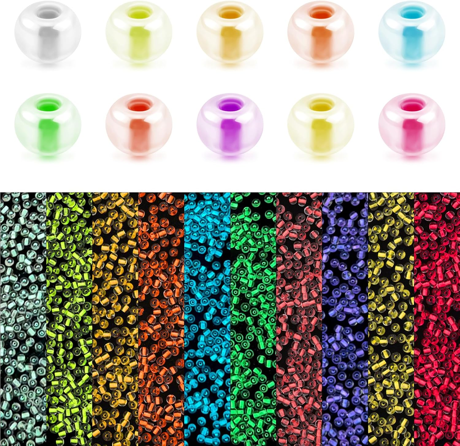 4000Pcs Glow Seed Beads - 10 Colors, 3Mm Luminous Glow in Dark Glass Beads for Bracelets, Necklace, Anklet, Earrings - DIY Craft
