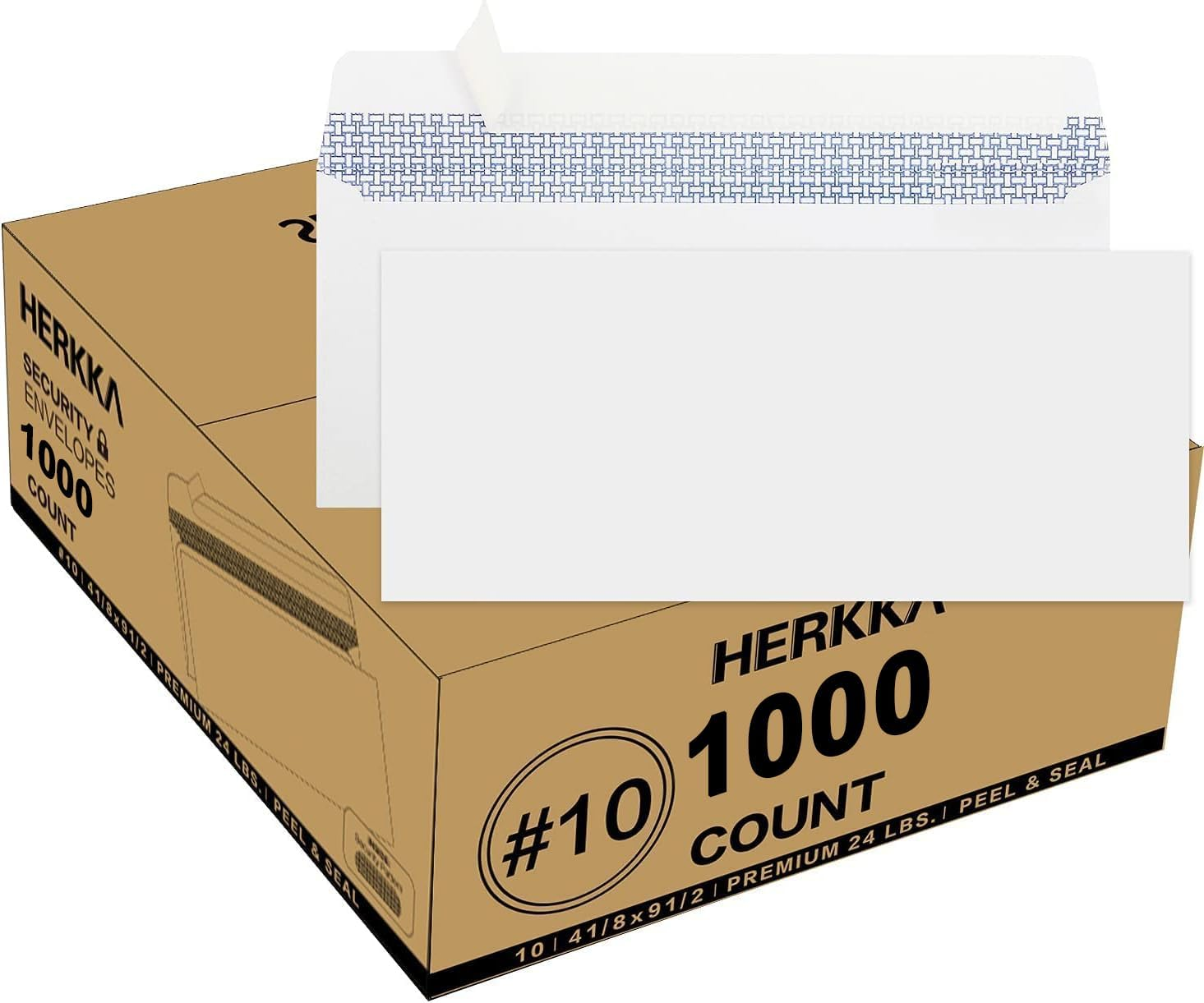#10 Security Self-Seal Envelopes, No.10 Windowless Bussiness Envelopes, Security Tinted with Printer Friendly Design - Size 4-1/8 X 9-1/2 Inch - White - 24 LB - 1000 Pack