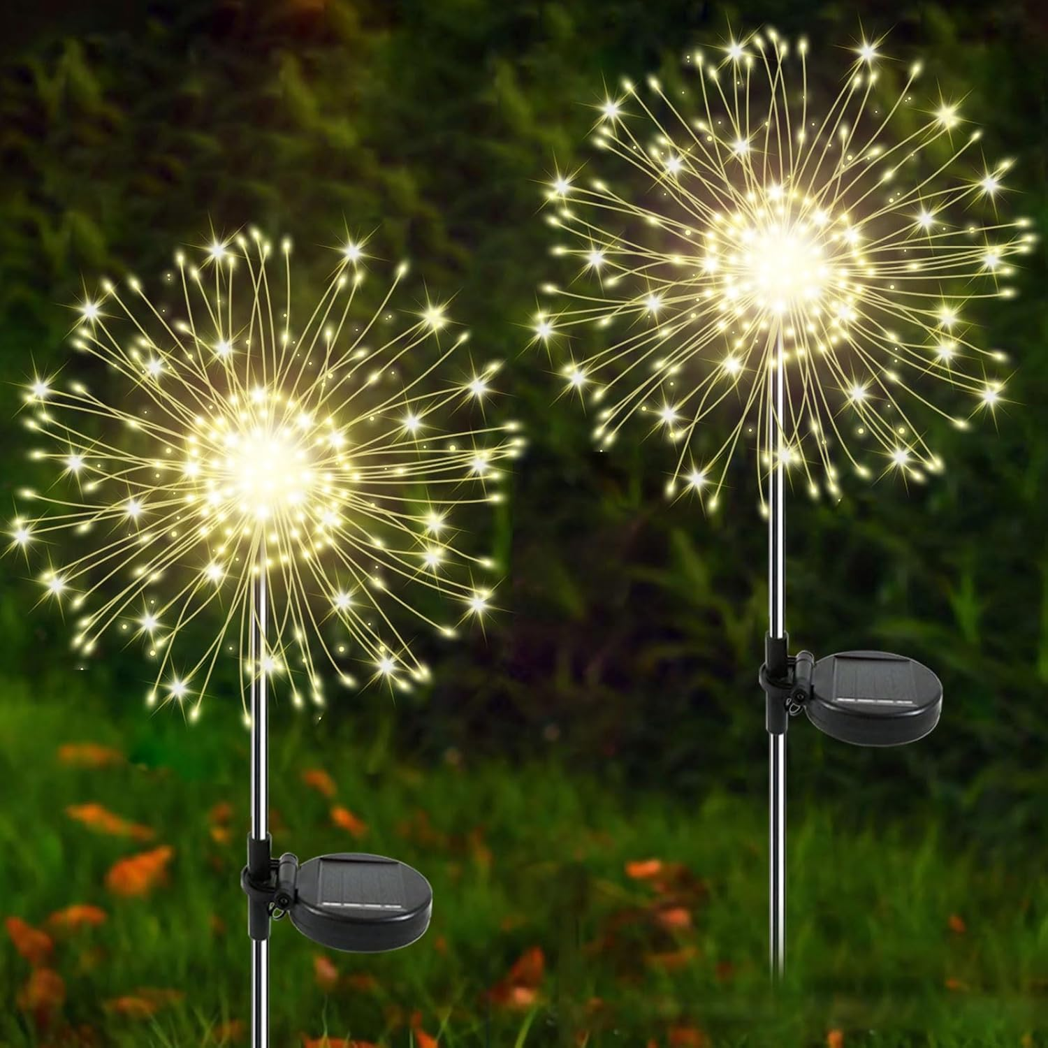 Solar Garden Lights Outdoor, 2 Pack 120 LED Twinkling Firework Lights Decorative with 2 Modes, Outdoor Waterproof Solar Starburst Light for Outside Yard Pathway Garden Decor, Warm White