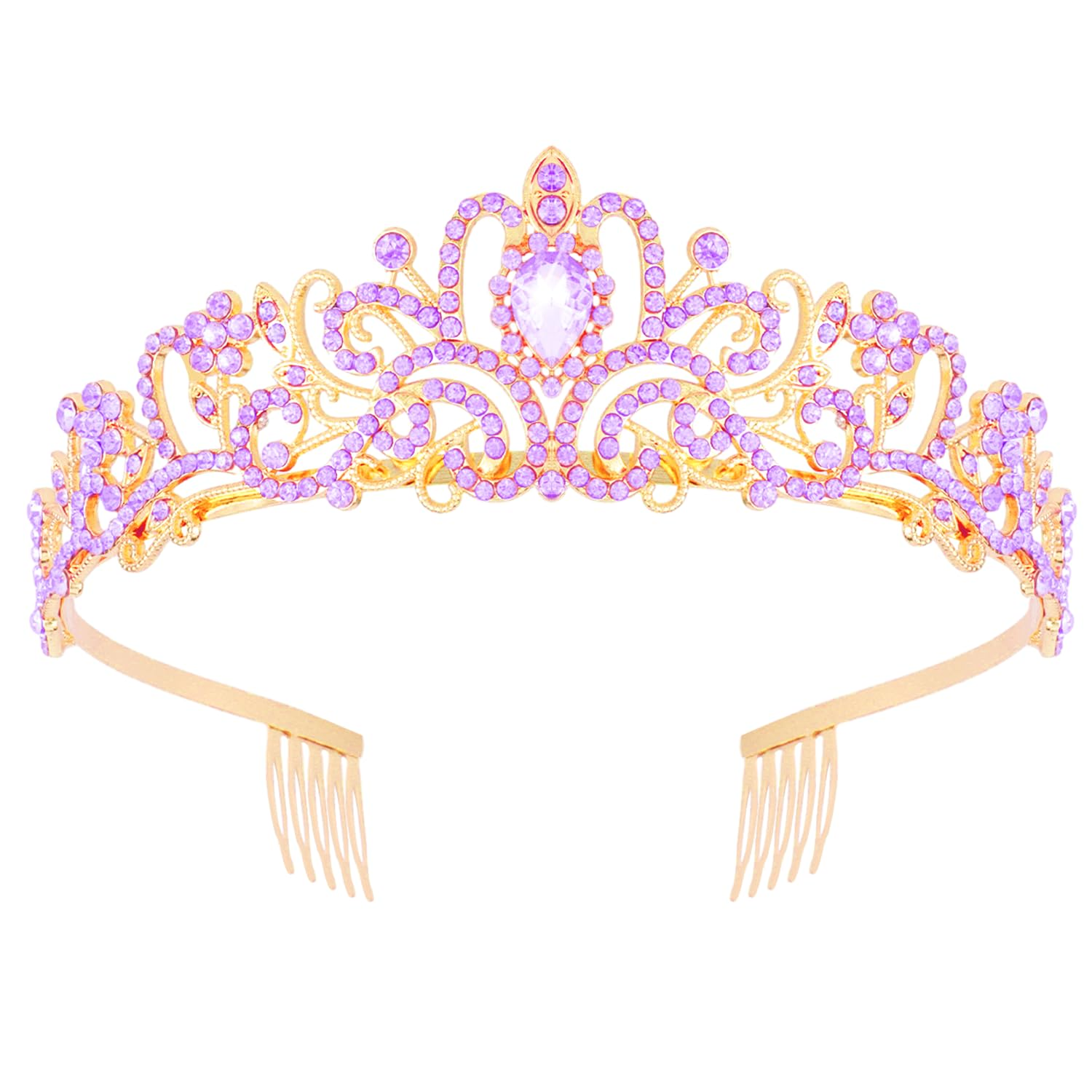 Gold Purple Rhinestone Princess Tiaras and Crowns for Women and Girls Birthday Tiara Crown Halloween Costume Party Wedding Prom Headpiece